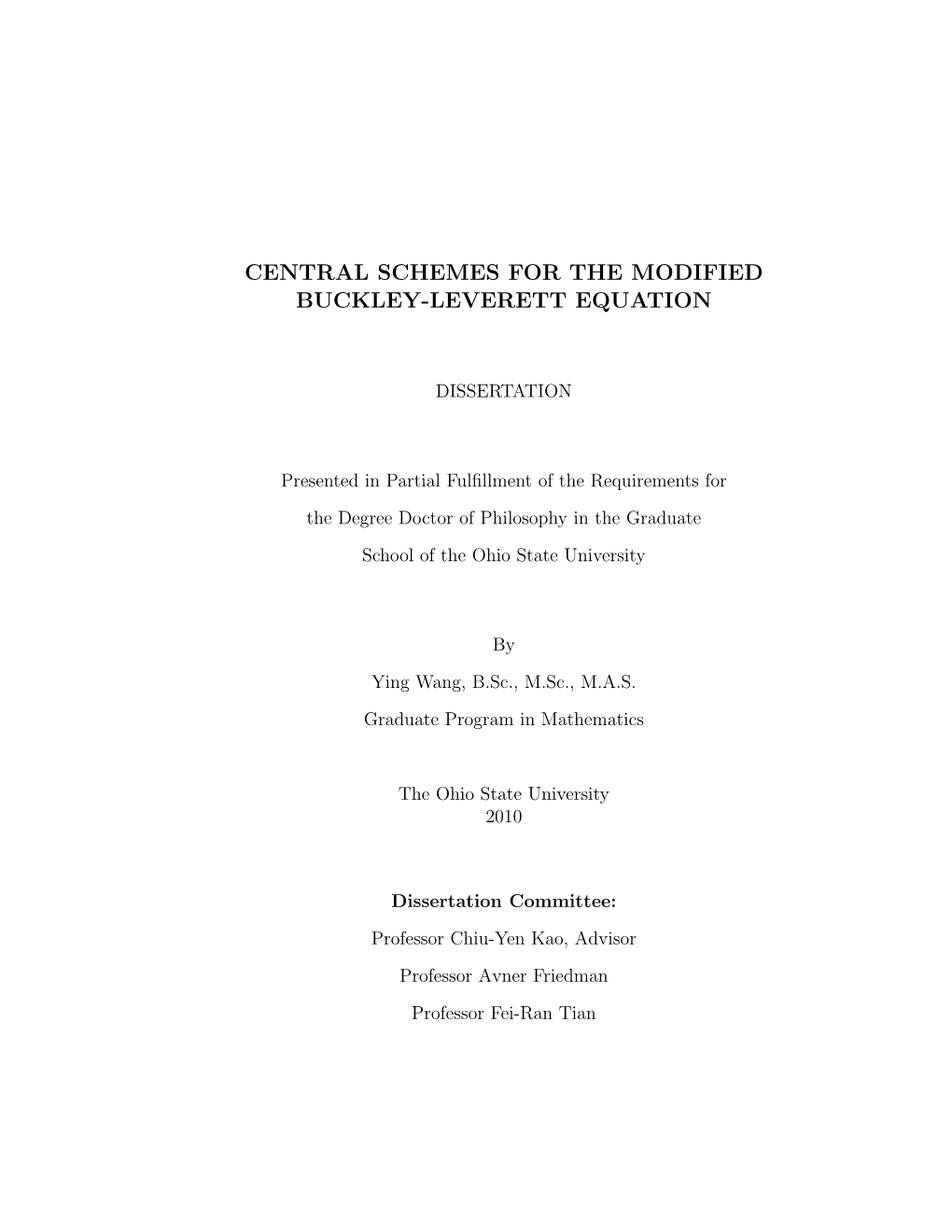 Central Schemes for the Modified Buckley-Leverett Equation