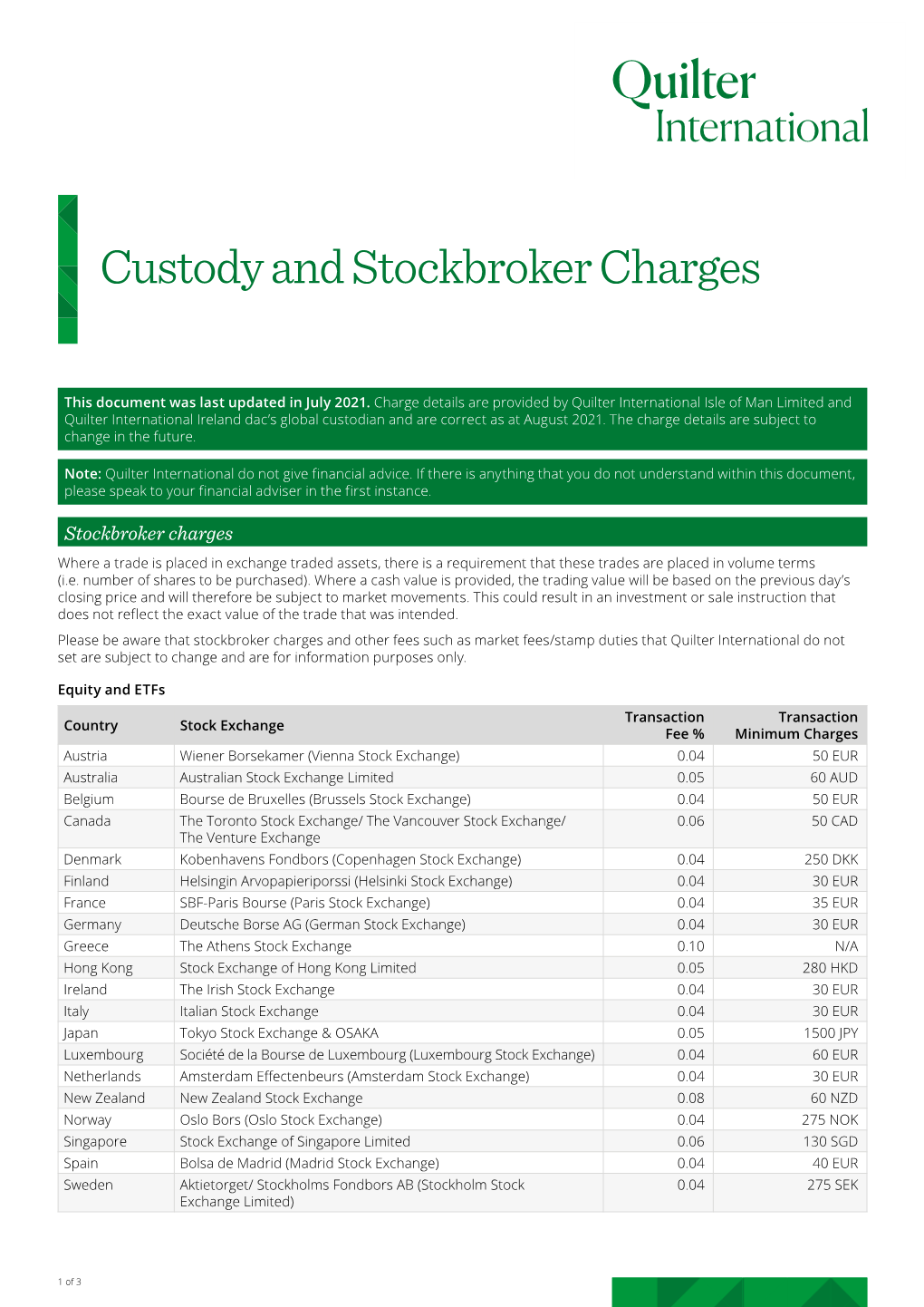 Custody and Stockbroker Charges