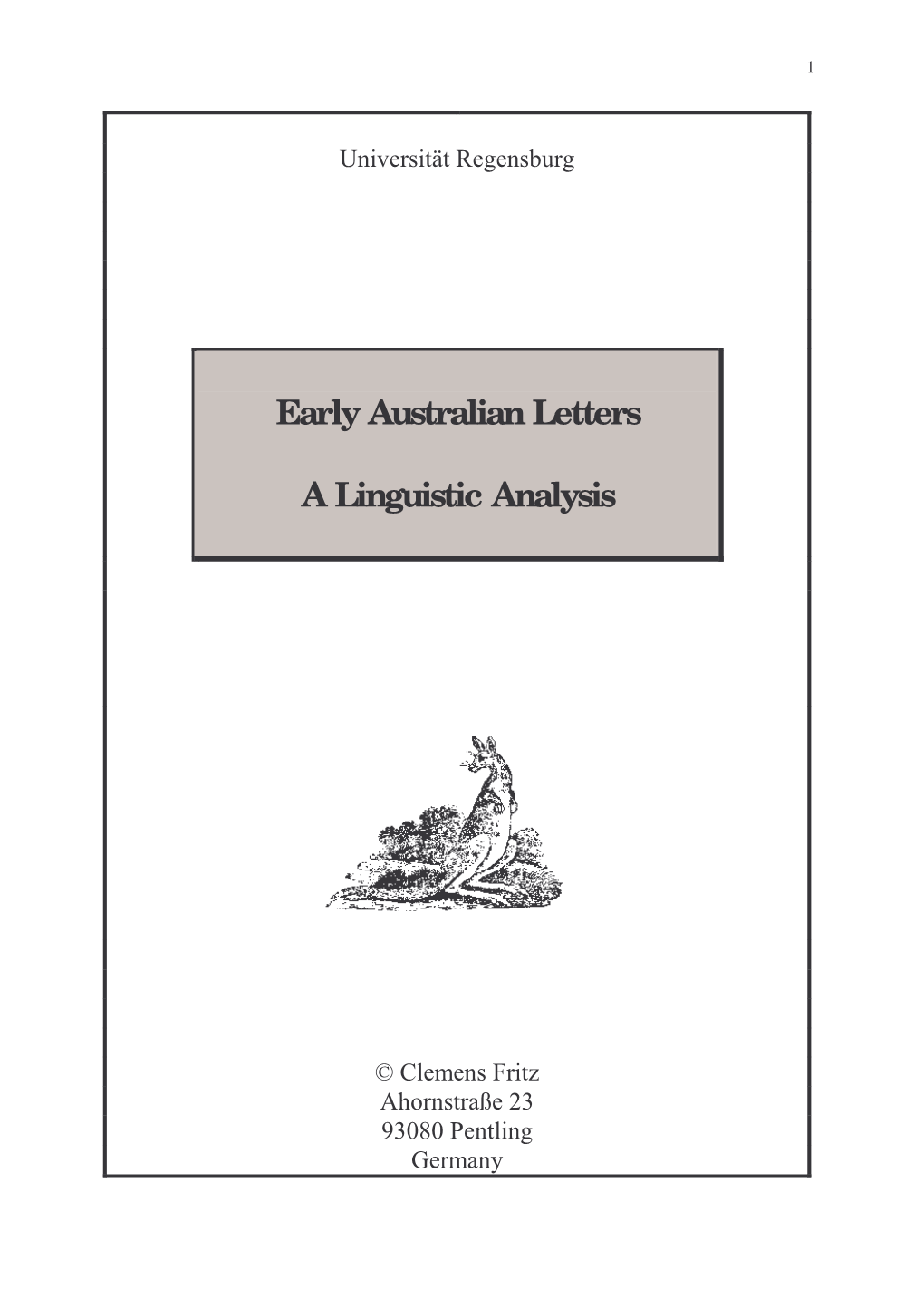 Early Australian Letters a Linguistic Analysis