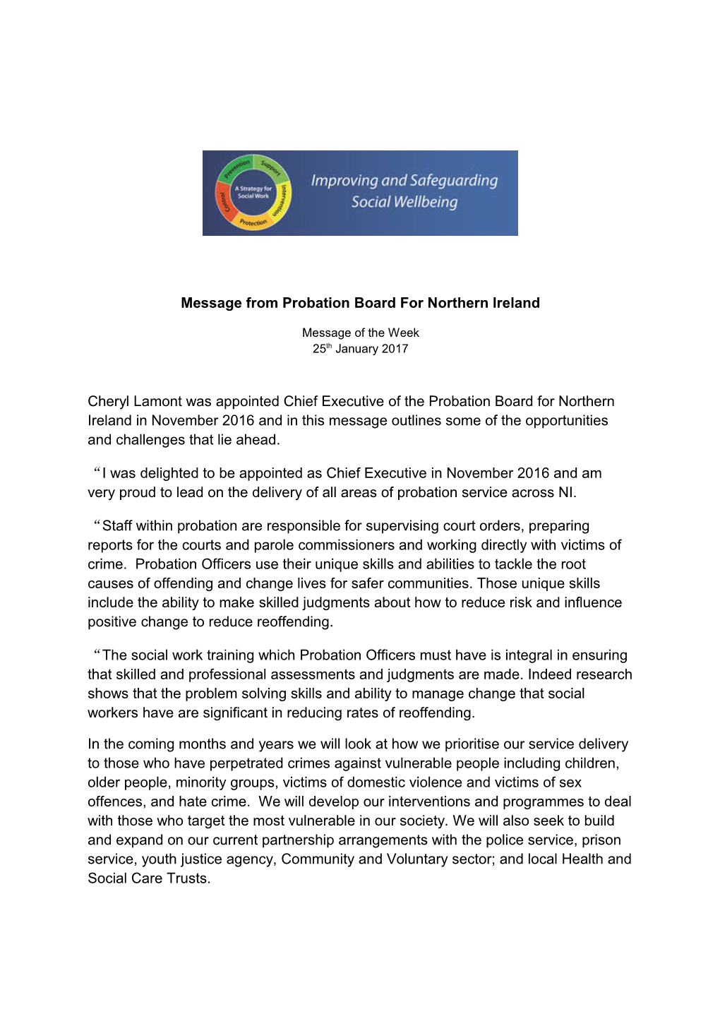 Message from Probation Board for Northern Ireland