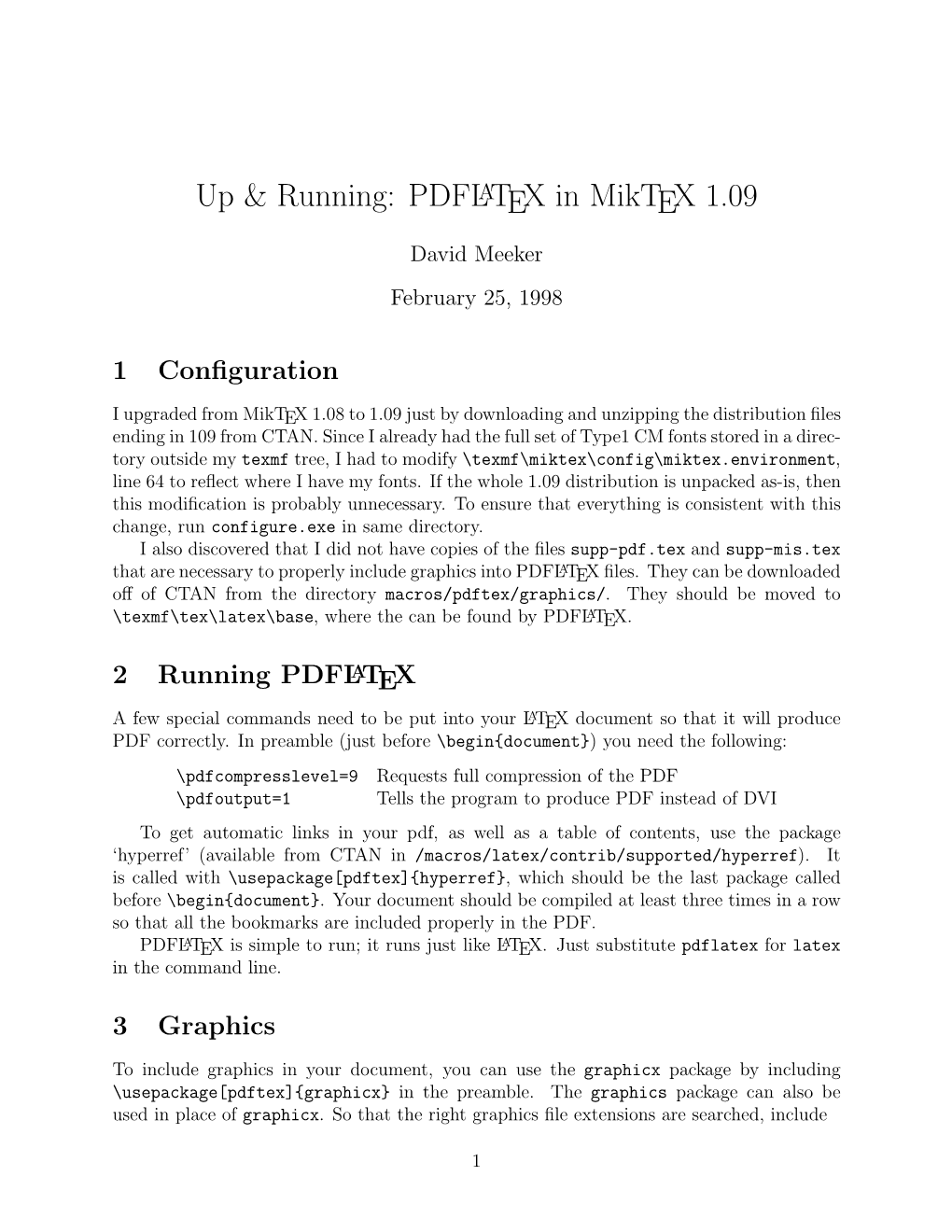 Up & Running: PDFLATEX in Miktex 1.09