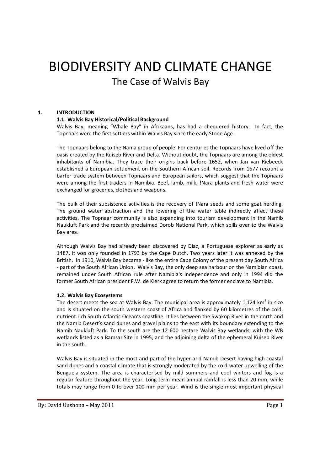 BIODIVERSITY and CLIMATE CHANGE the Case of Walvis Bay