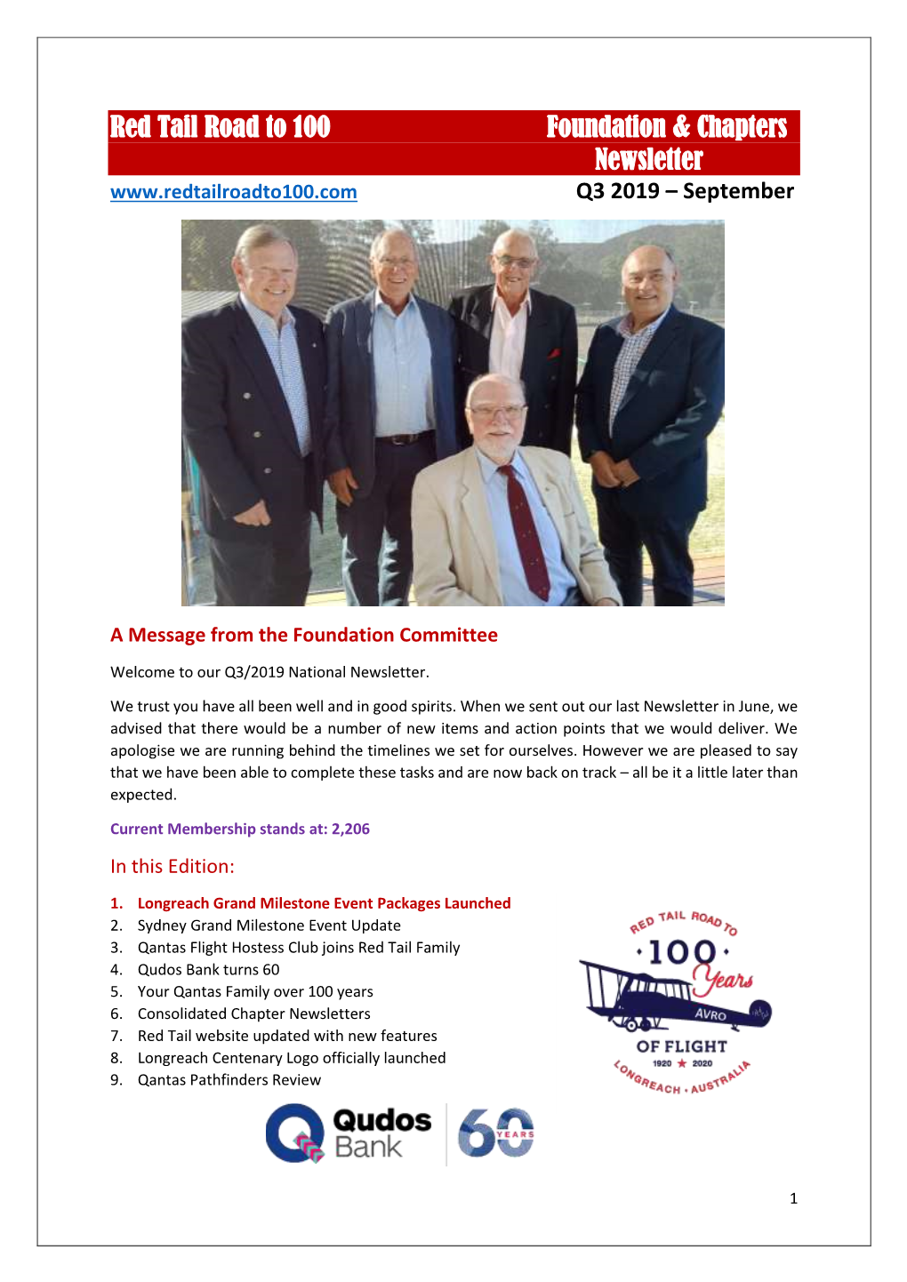 Red Tail Road to 100 Foundation & Chapters Newsletter