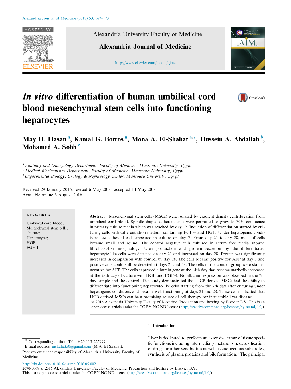 In Vitro Differentiation of Human Umbilical Cord Blood Mesenchymal