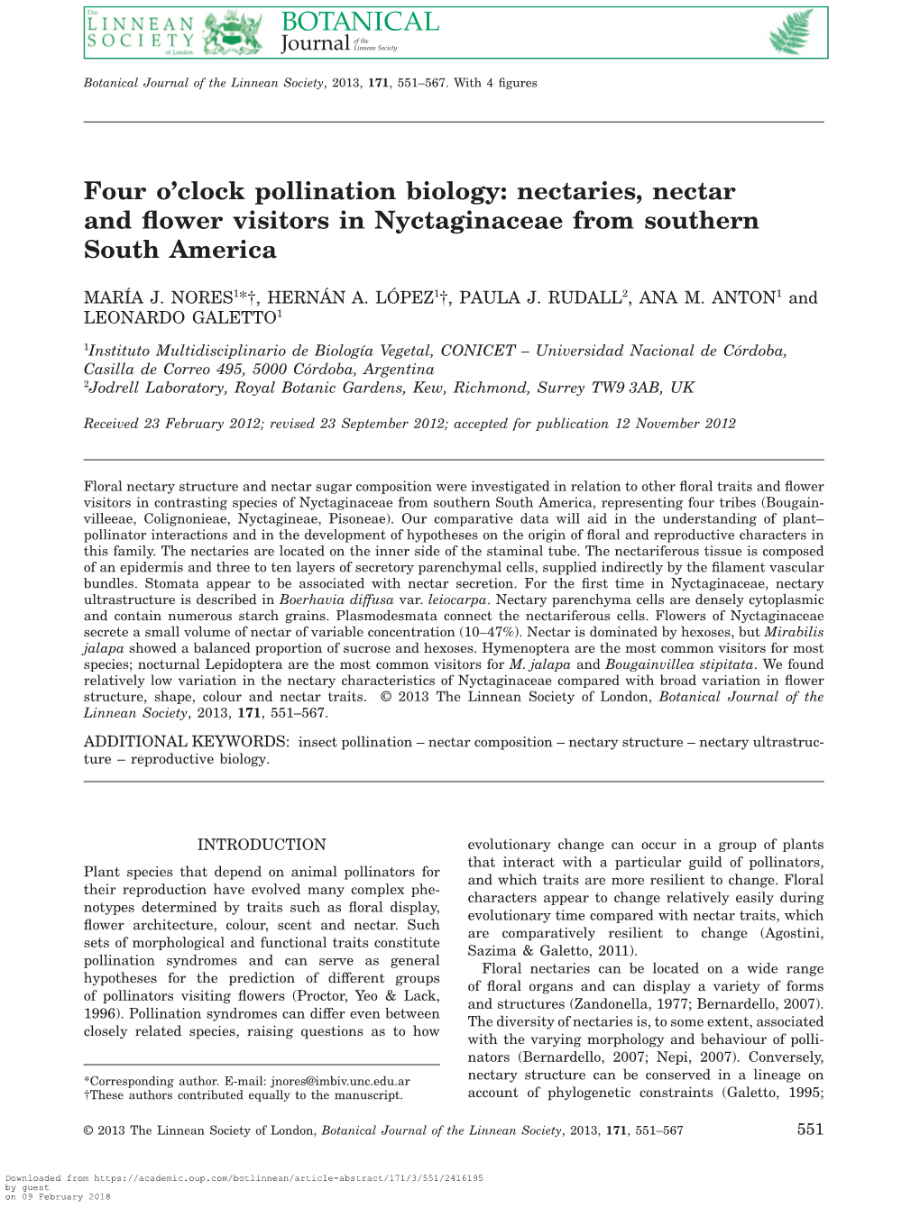 Nectaries, Nectar and Flower Visitors in Nyctaginaceae from Southern South