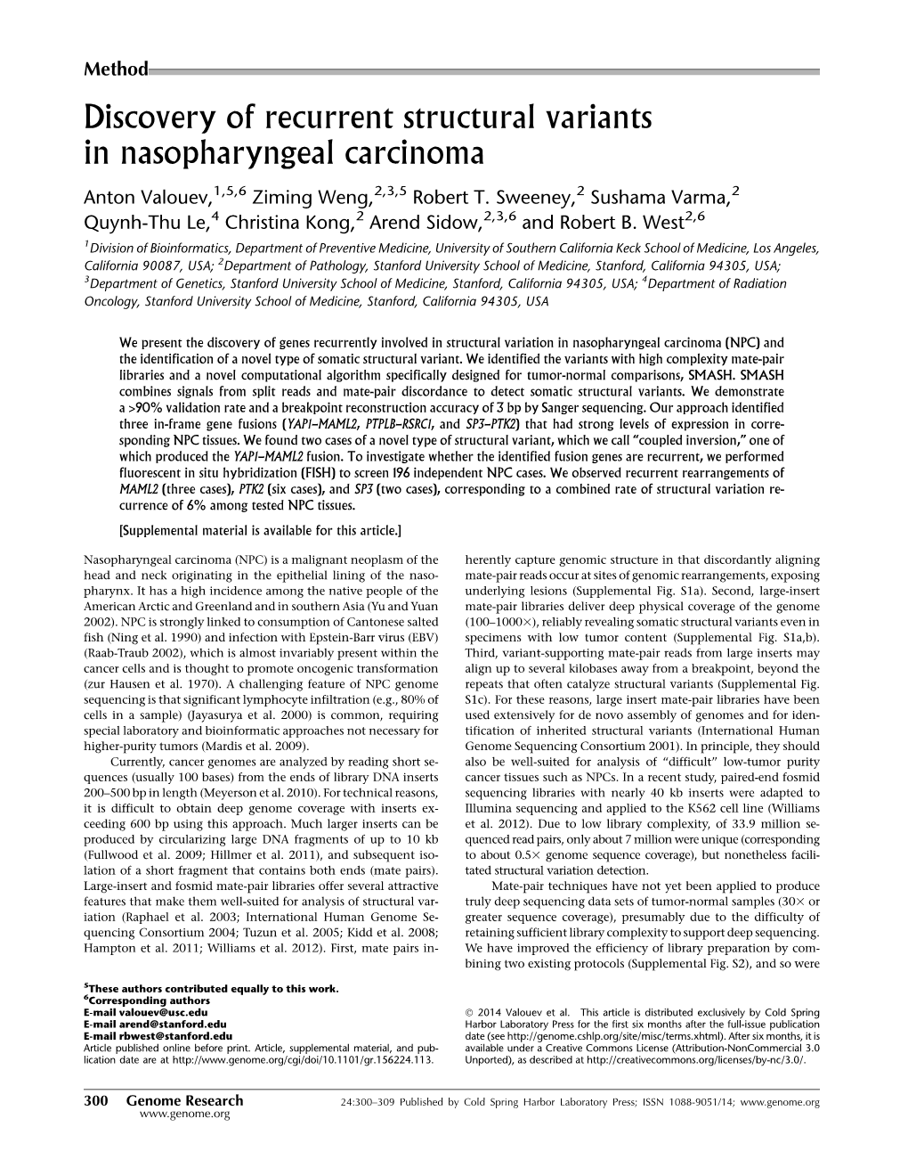 Discovery of Recurrent Structural Variants in Nasopharyngeal Carcinoma