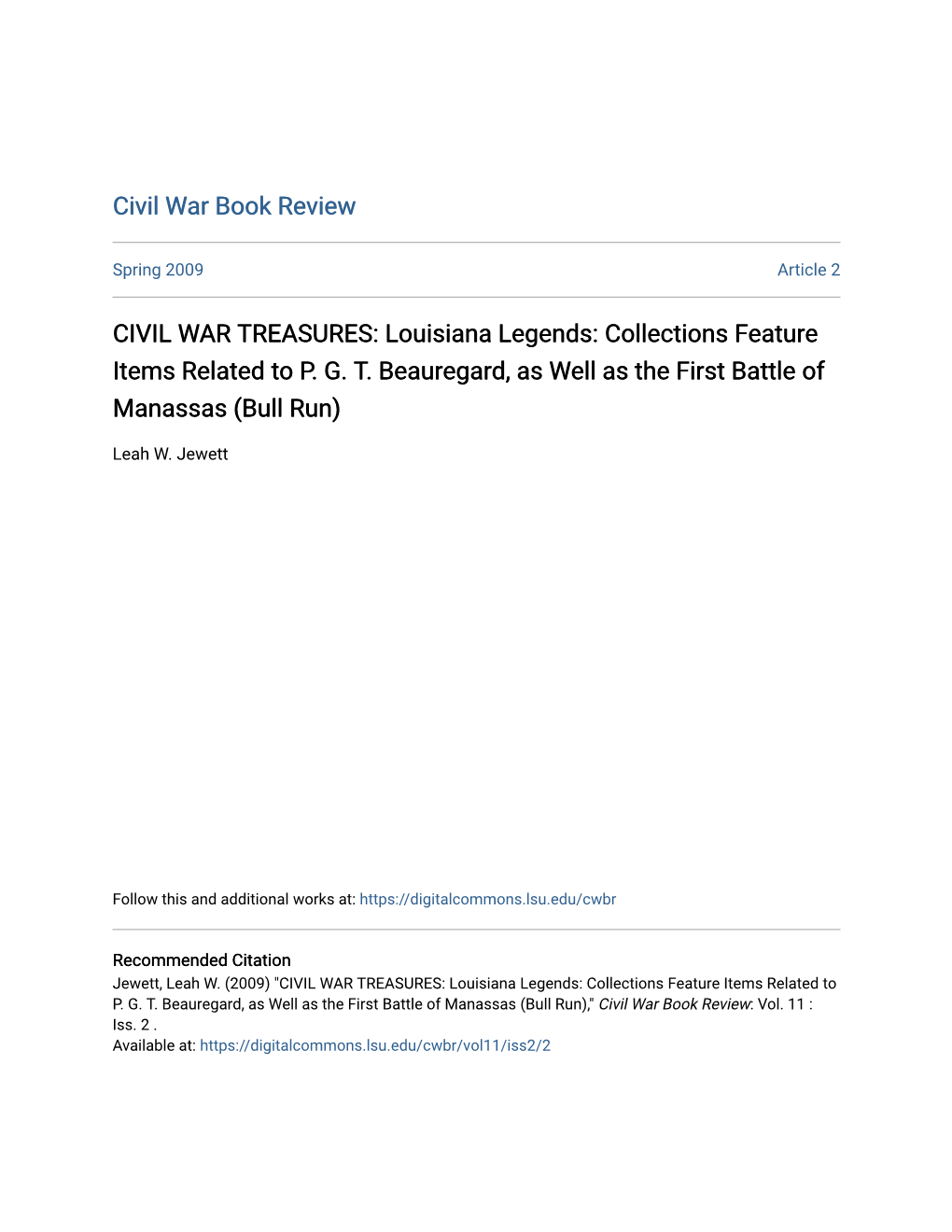 CIVIL WAR TREASURES: Louisiana Legends: Collections Feature Items Related to P