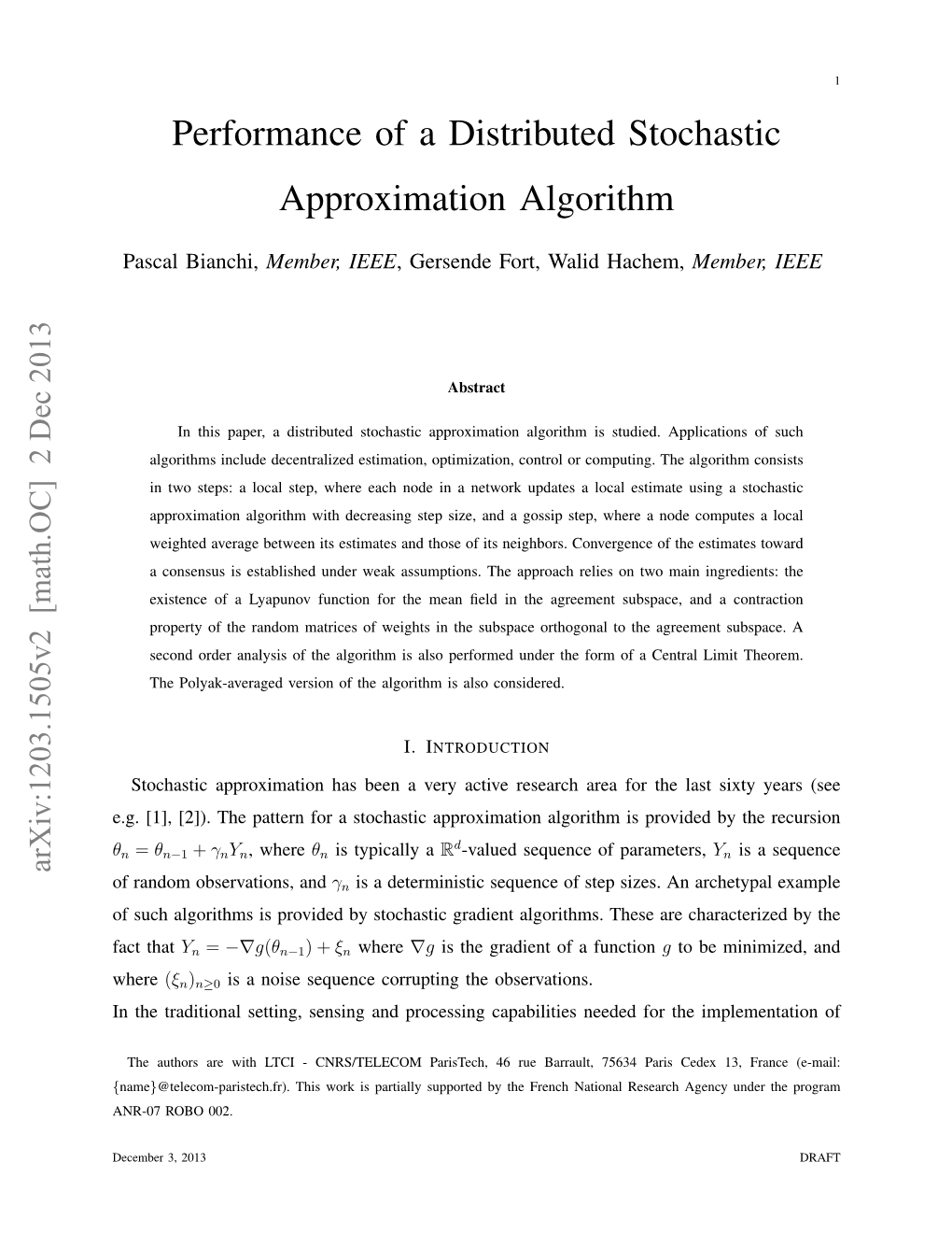 Performance of a Distributed Stochastic Approximation Algorithm