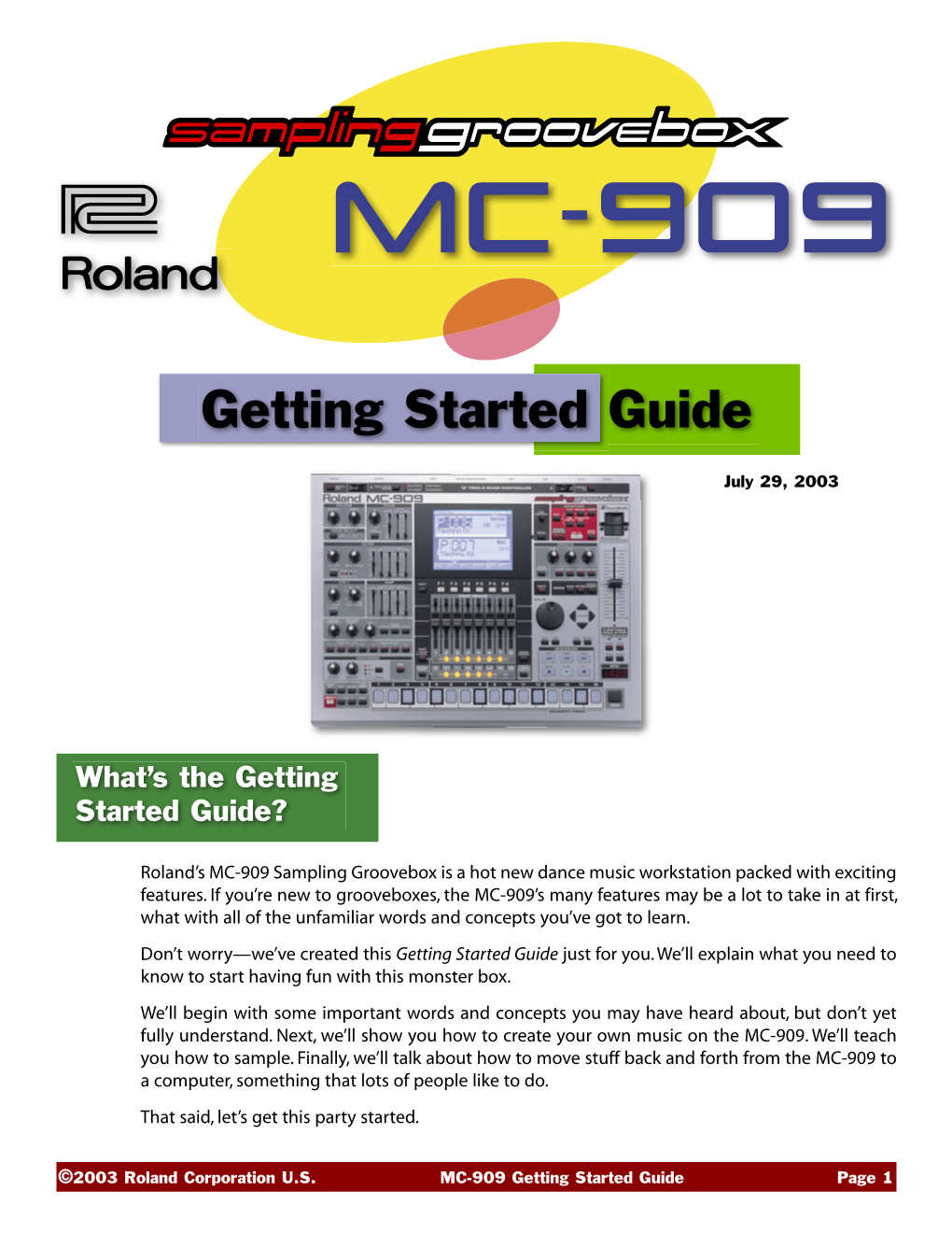 Roland MC-909 Getting Started Guide