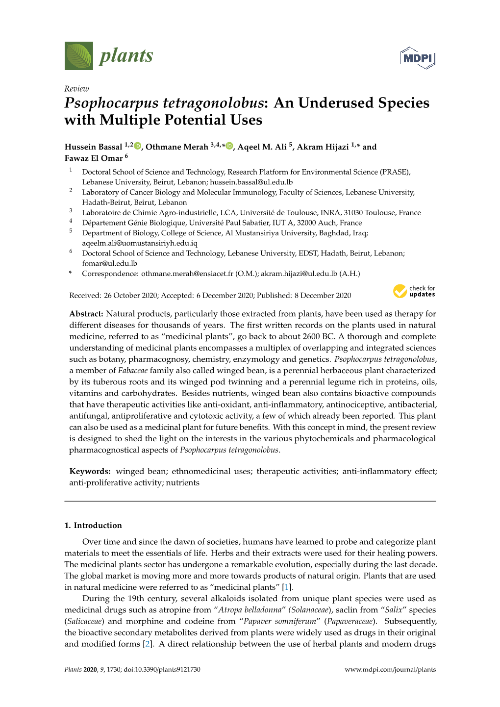 Psophocarpus Tetragonolobus: an Underused Species with Multiple Potential Uses