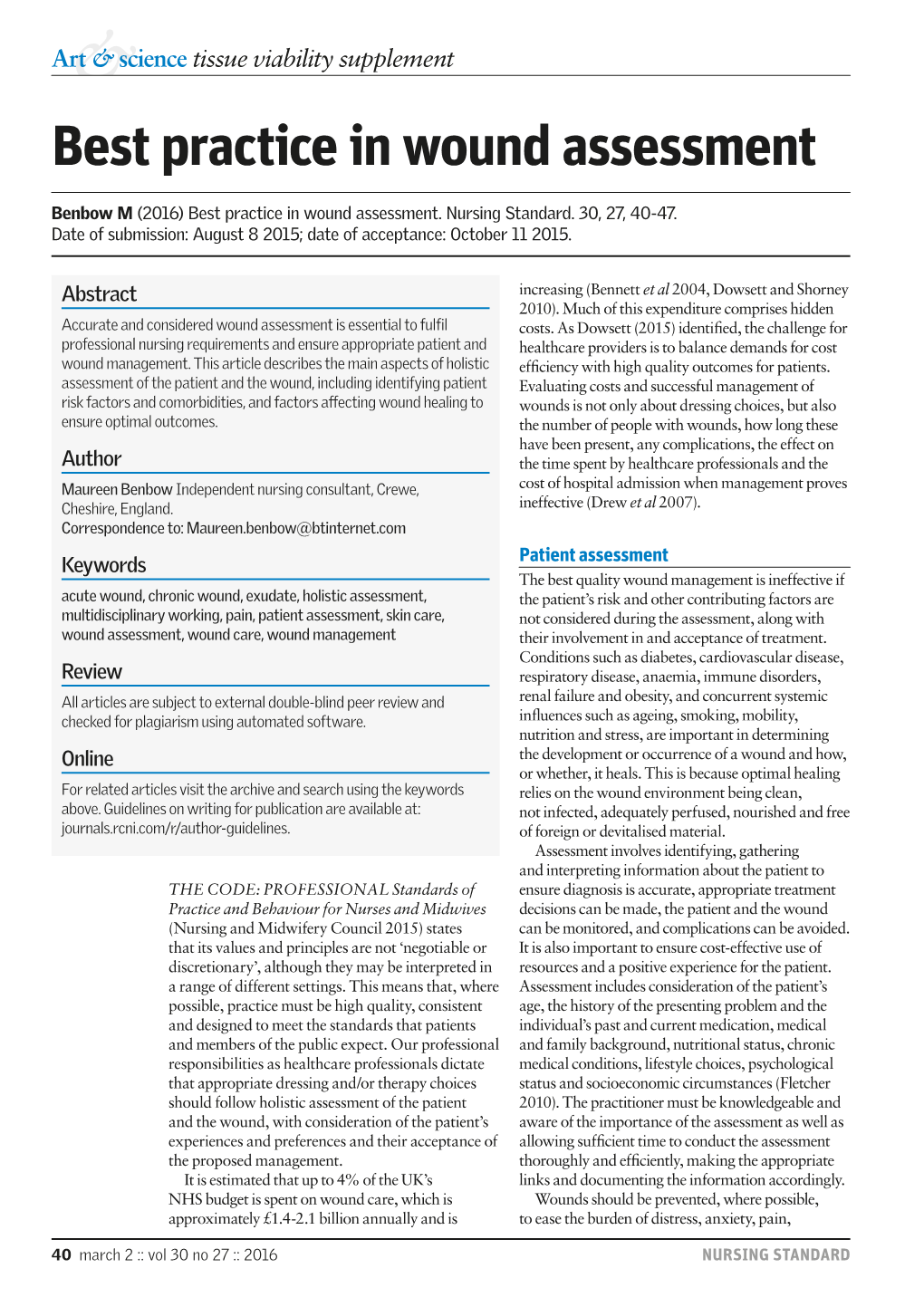 Best Practice in Wound Assessment