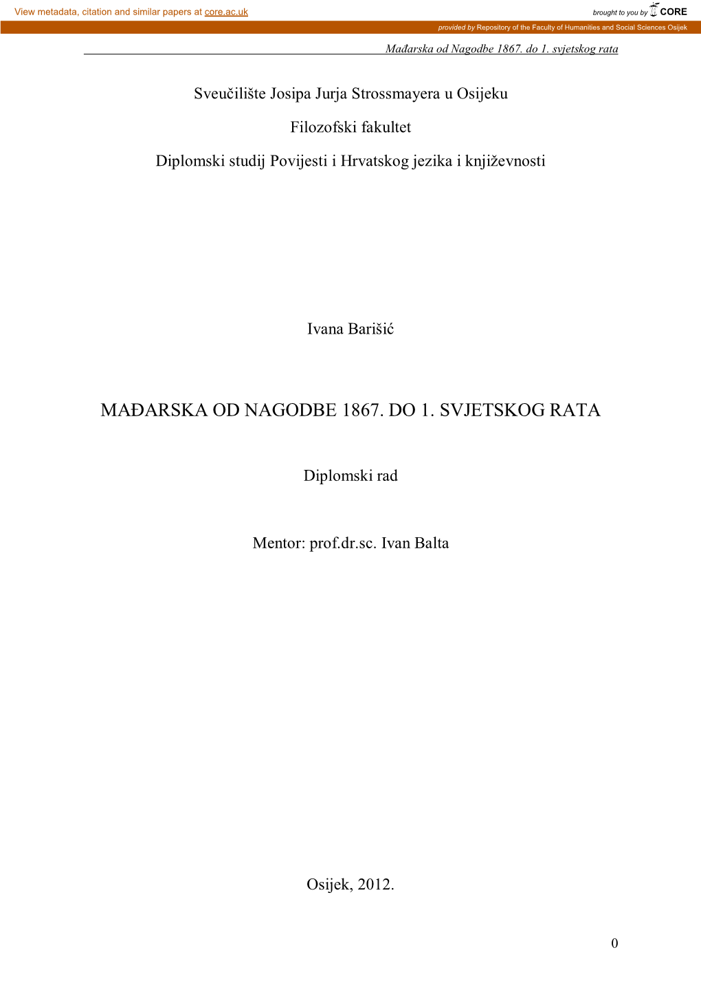 Mađarska Od Nagodbe 1867. Do 1. Svjetskog Rata