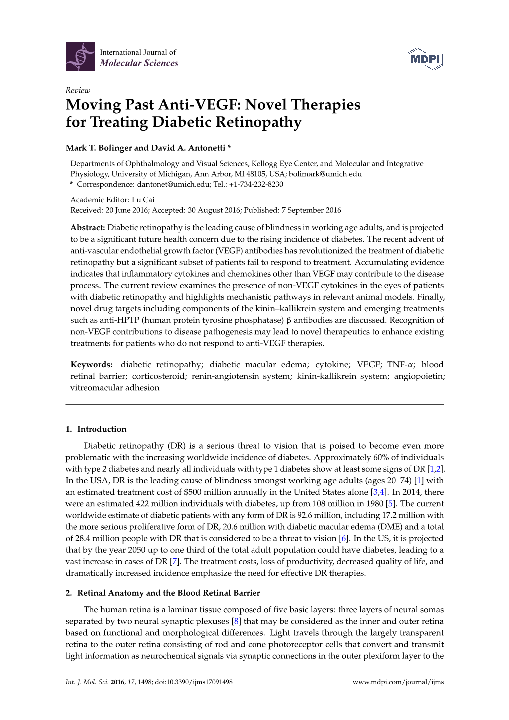 Novel Therapies for Treating Diabetic Retinopathy