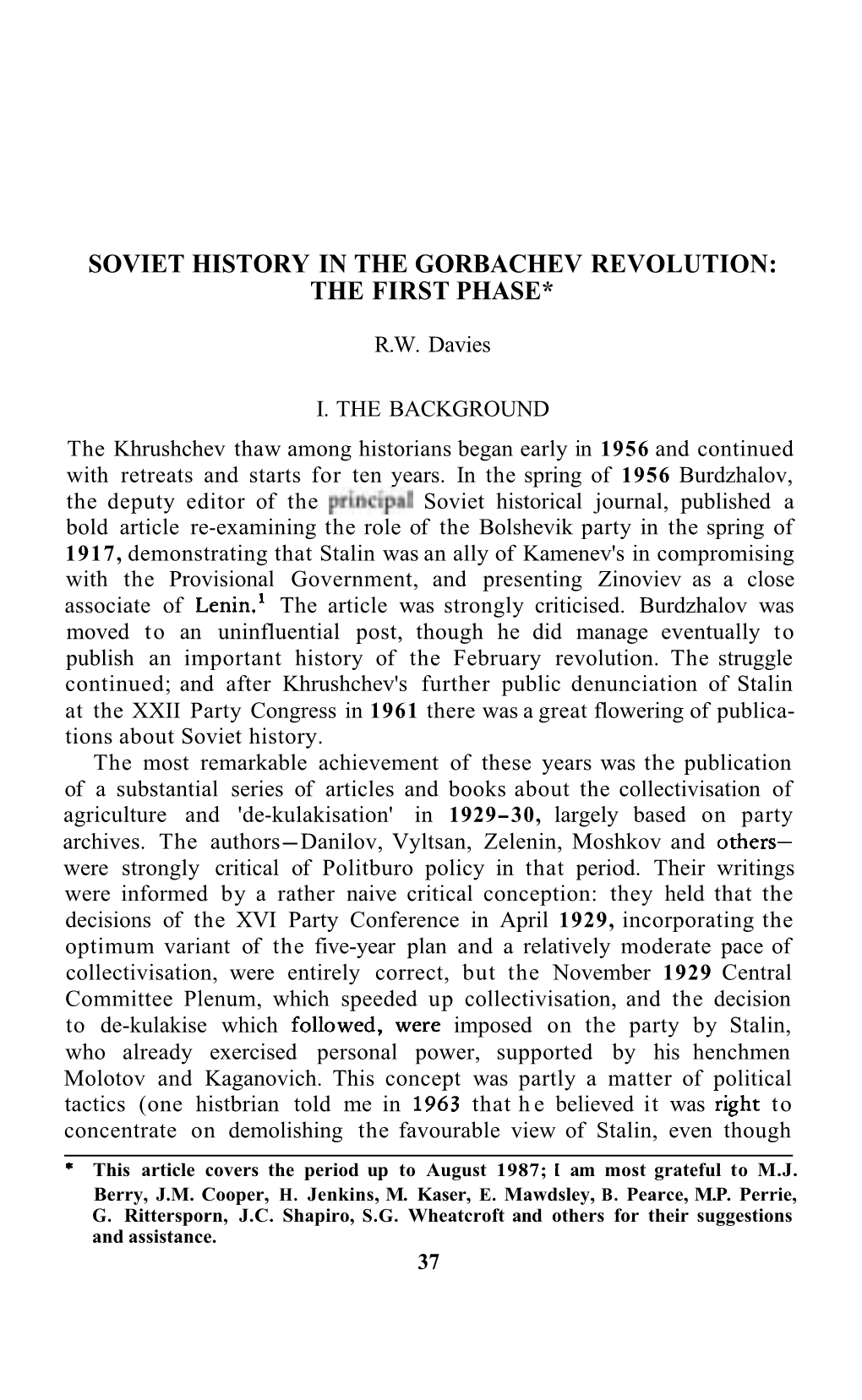 Soviet History in the Gorbachev Revolution: the First Phase*