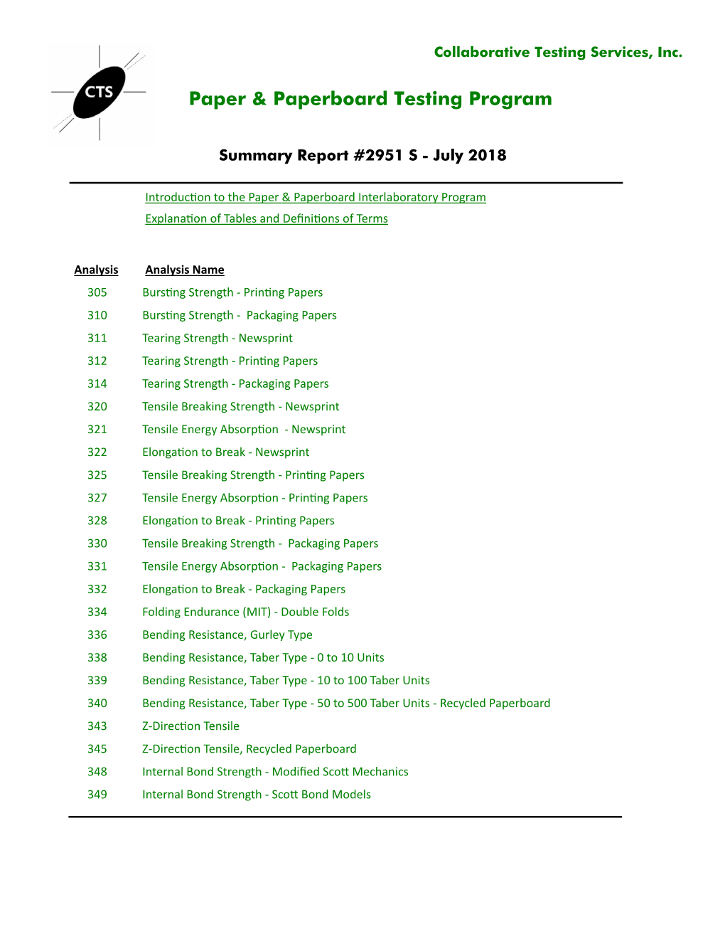 Paper & Paperboard Testing Program