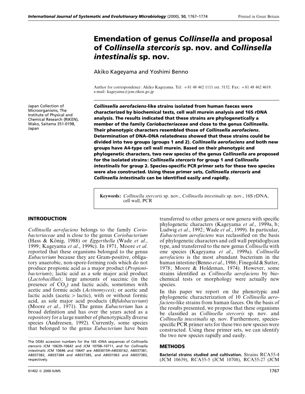 Emendation of Genus Collinsella and Proposal of Collinsella Stercoris Sp. Nov. and Collinsella Intestinalis Sp. Nov