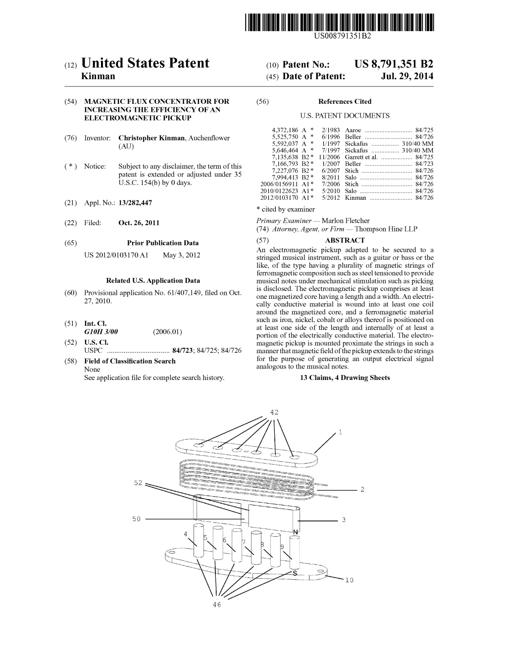 (12) United States Patent (10) Patent No.: US 8,791,351 B2 Kinman (45) Date of Patent: Jul