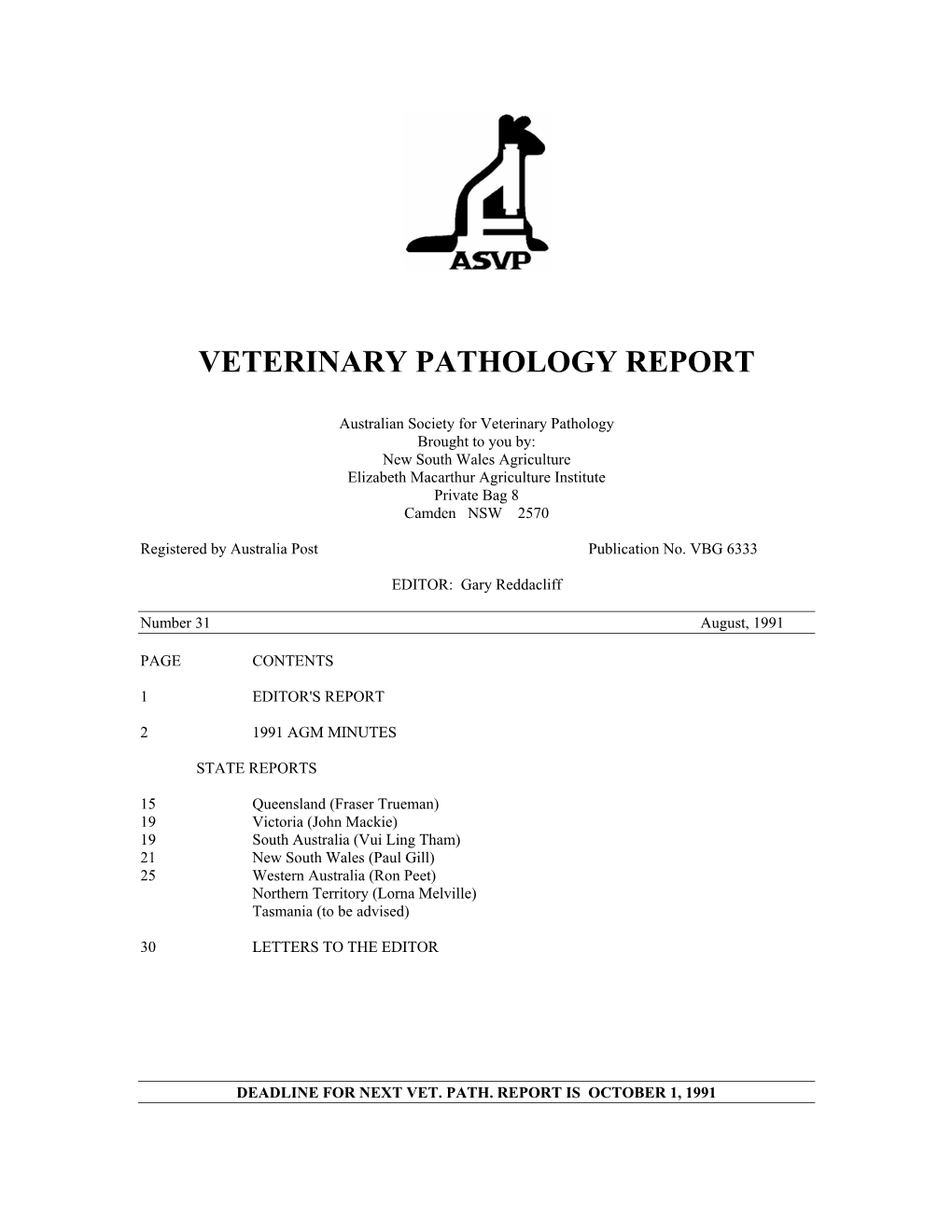 Veterinary Pathology Report