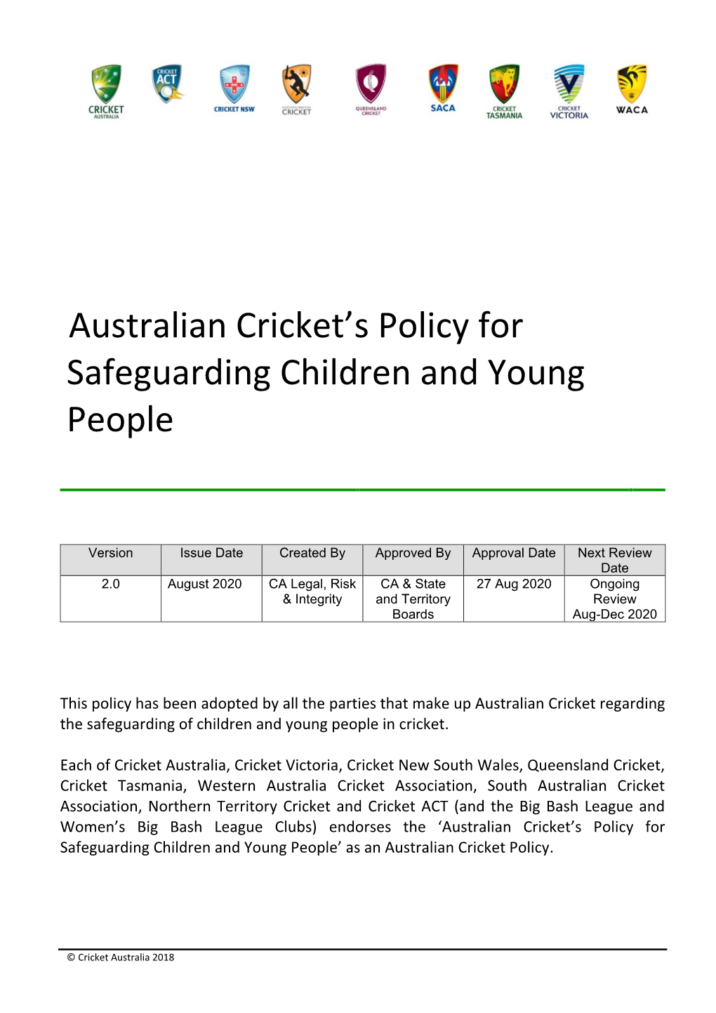 Policy for Safeguarding Children and Young People