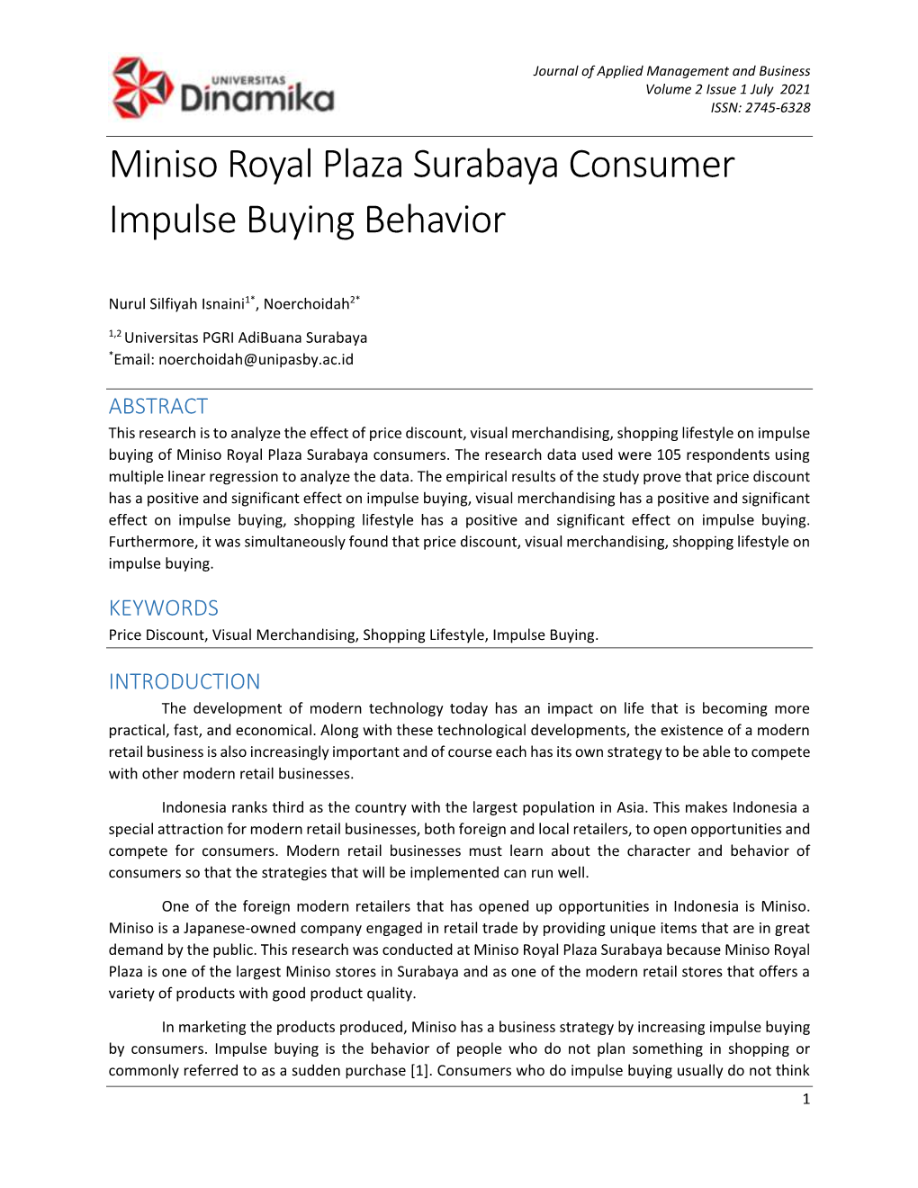 Miniso Royal Plaza Surabaya Consumer Impulse Buying Behavior