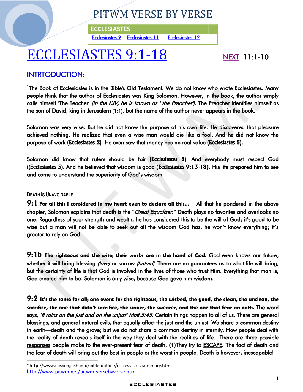 Ecclesiastes 9:1-18 Next 11:1-10