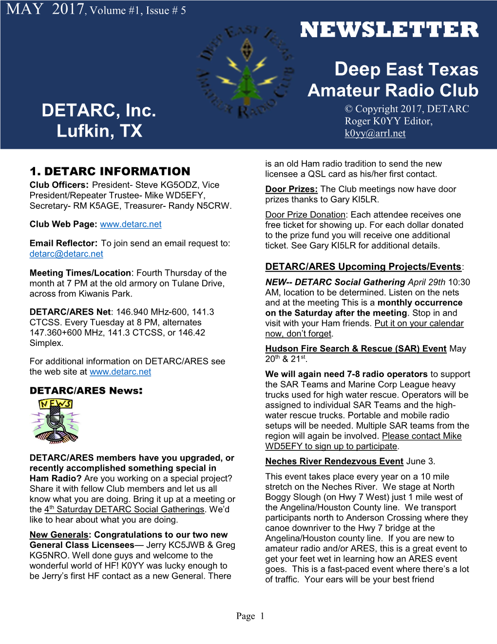 May 2017 DETARC Newsletter
