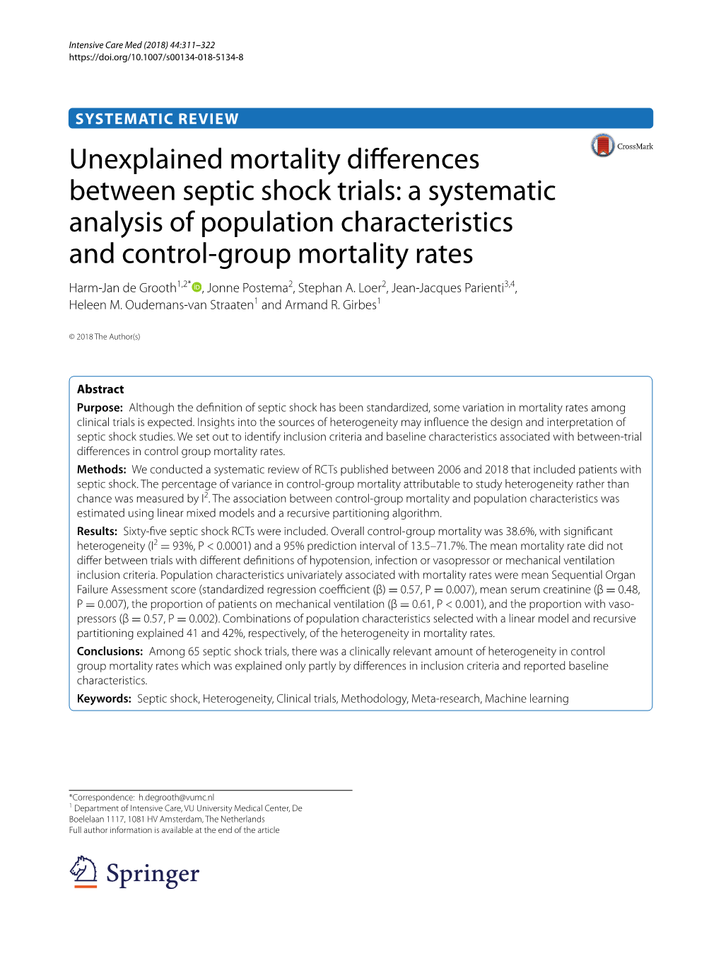 Unexplained Mortality Differences Between Septic Shock Trials: a Systematic Analysis of Population Characteristics and Control-G