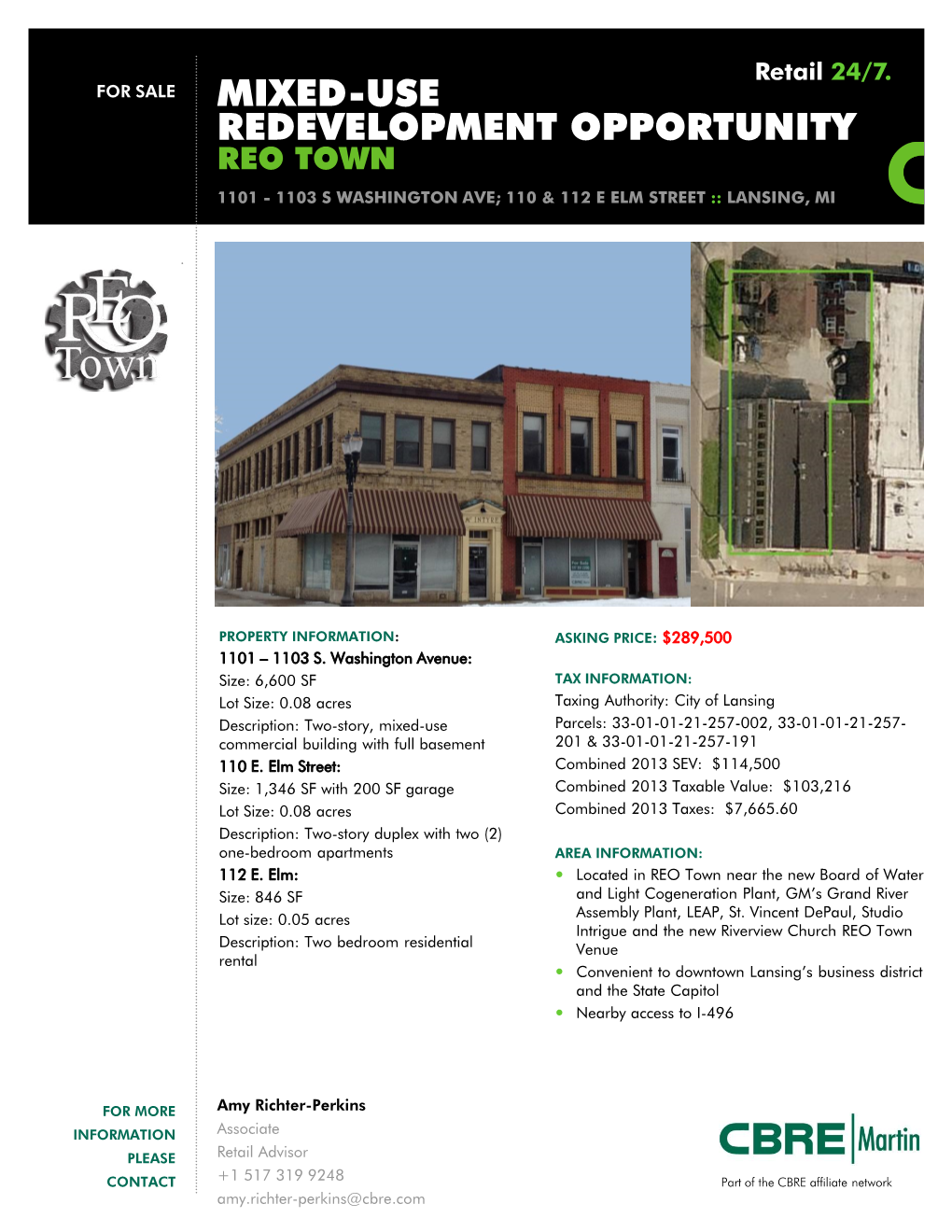 Mixed-Use Redevelopment Opportunity Reo Town 1101 - 1103 S Washington Ave; 110 & 112 E Elm Street :: Lansing, Mi