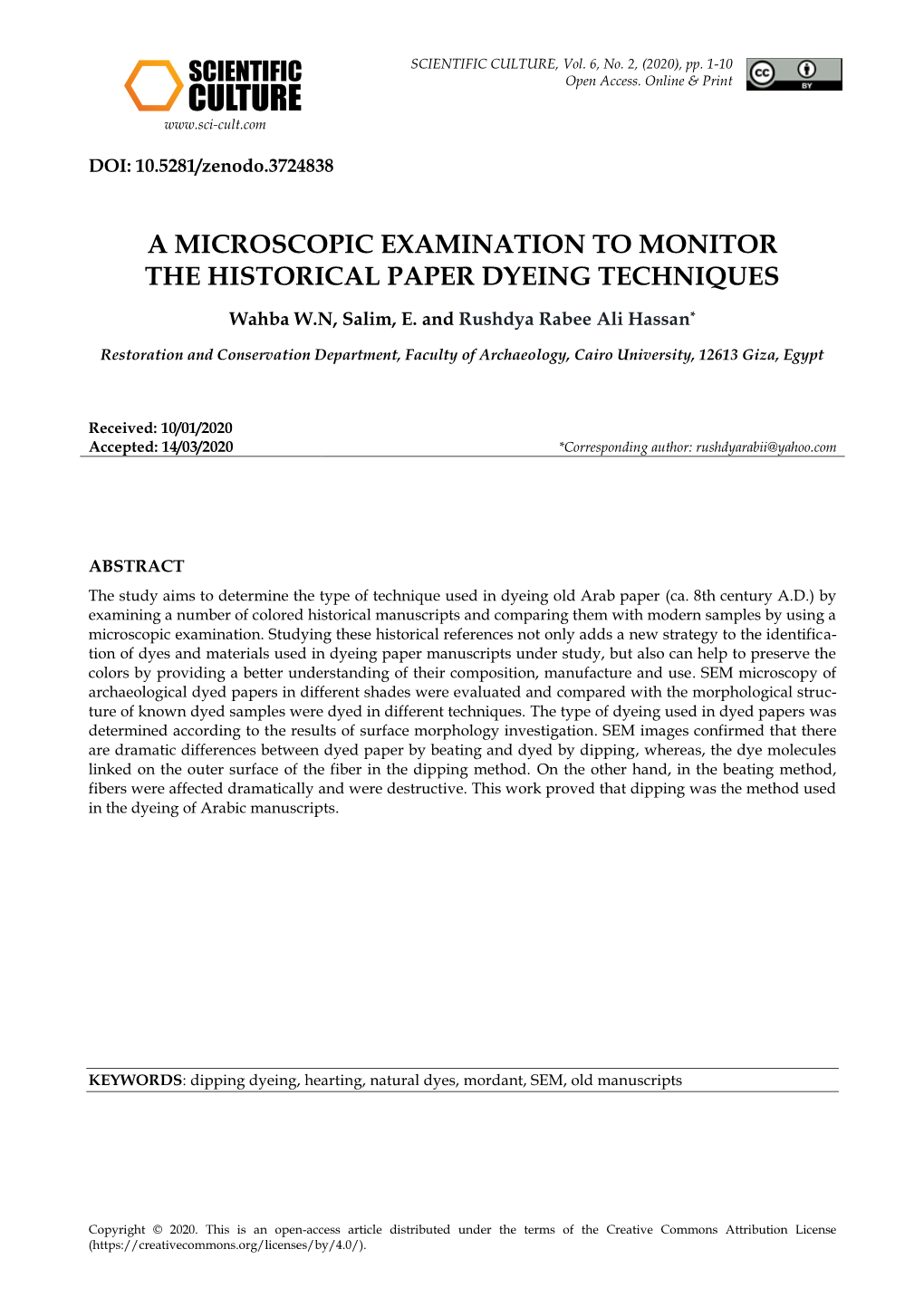 A Microscopic Examination to Monitor the Historical Paper Dyeing Techniques