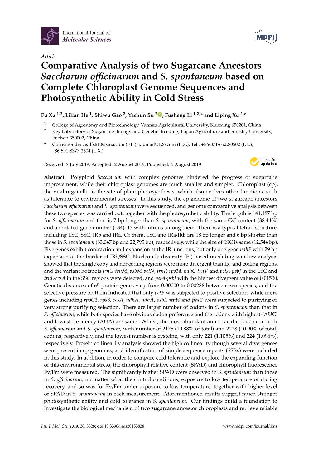 Comparative Analysis of Two Sugarcane Ancestors Saccharum Oﬃcinarum and S