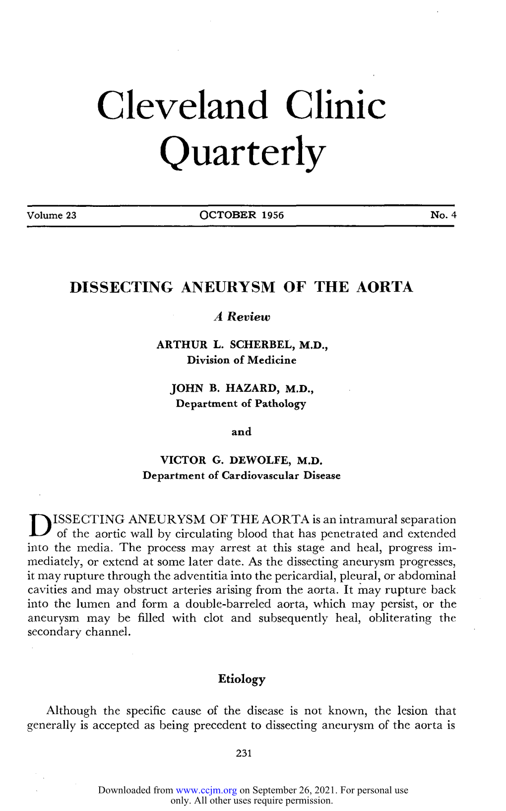 Dissecting Aneurysm of the Aorta