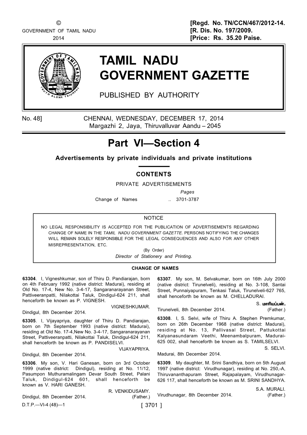 Tamil Nadu Government Gazette