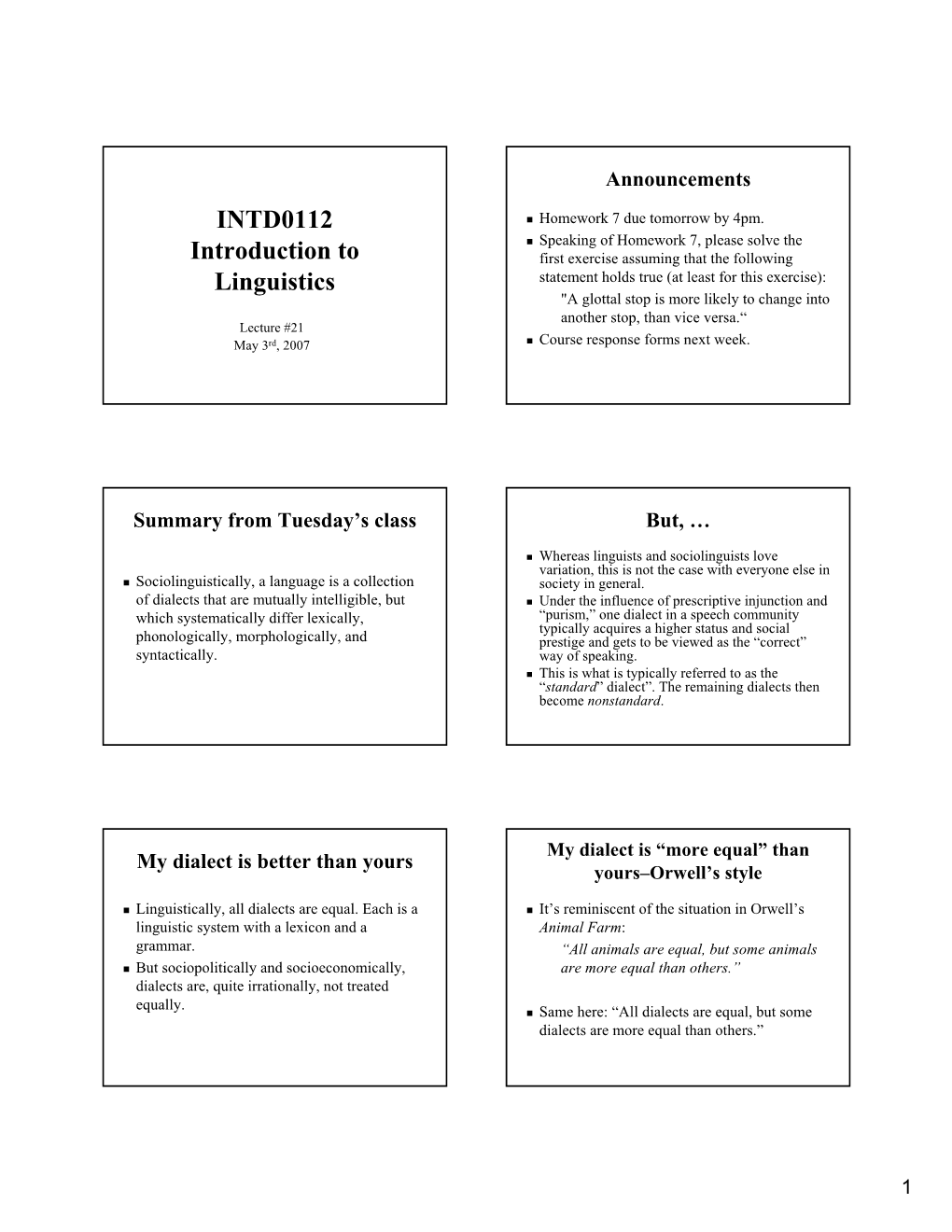 INTD0112 Introduction to Linguistics