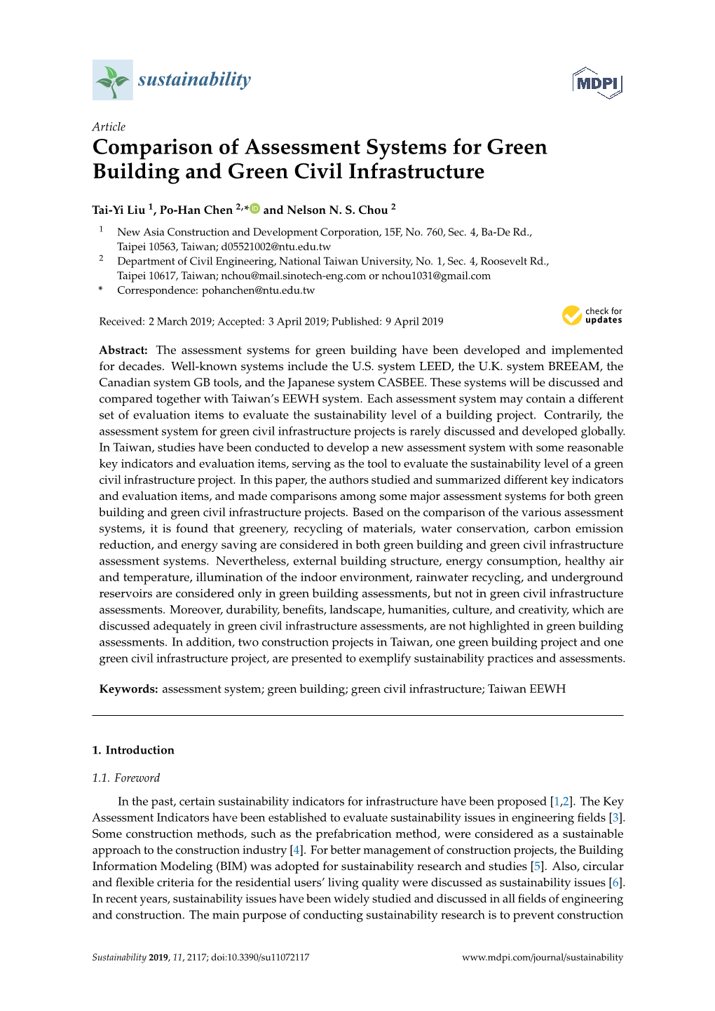 Comparison of Assessment Systems for Green Building and Green Civil Infrastructure