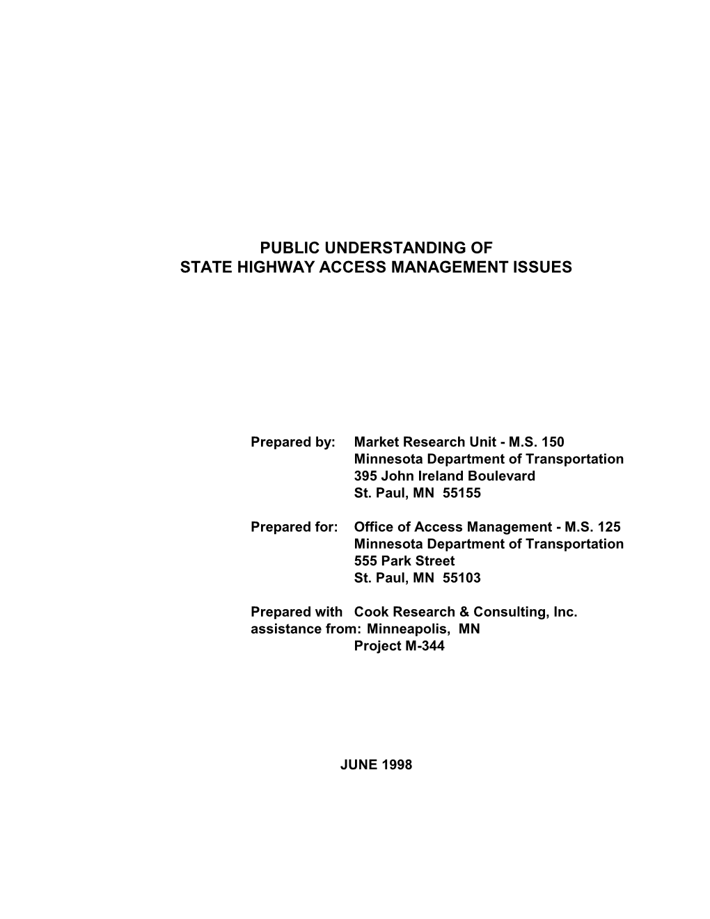 Public Understanding of State Hwy Access Management Issues