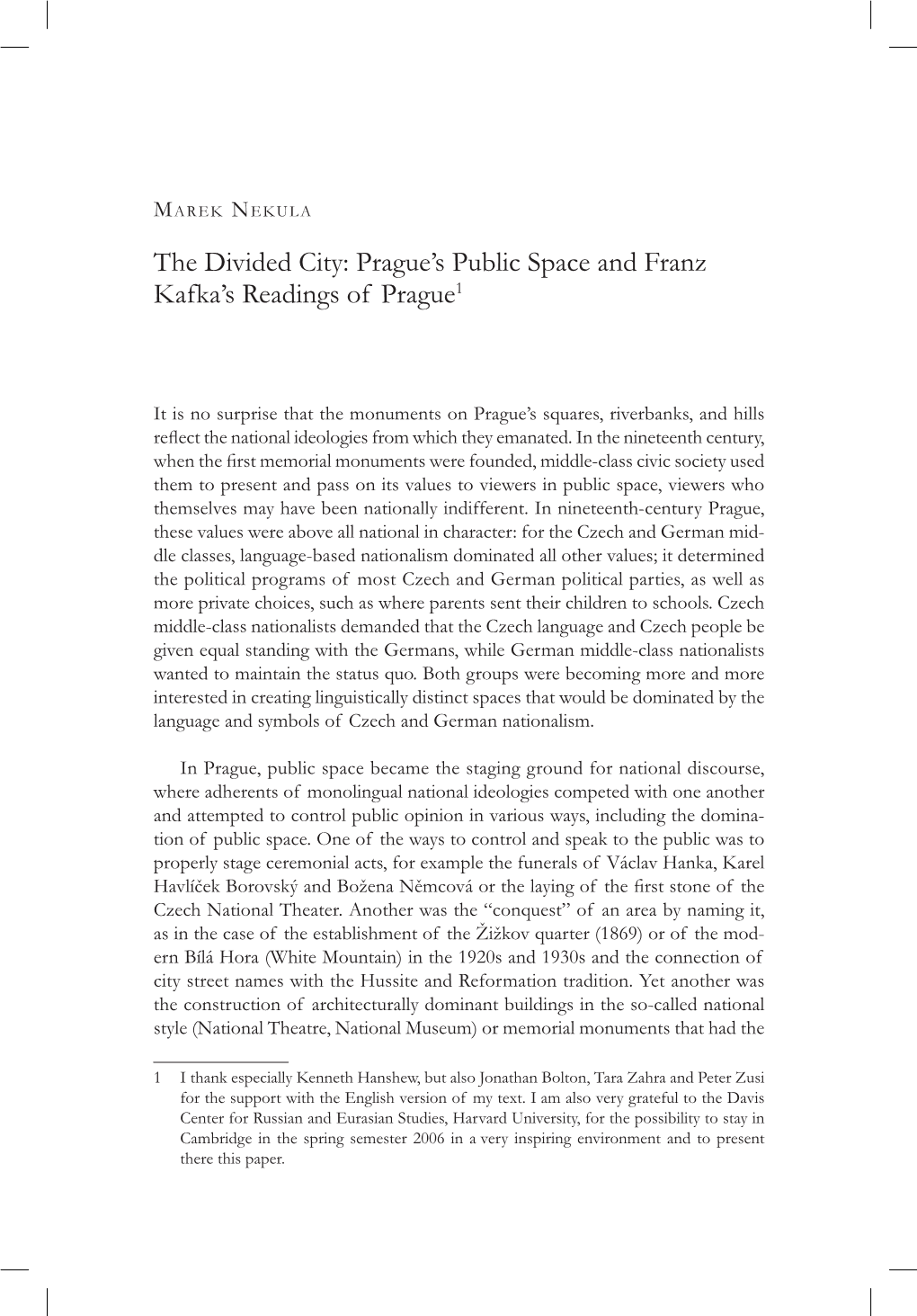 Prague's Public Space and Franz Kafka's Readings of Prague