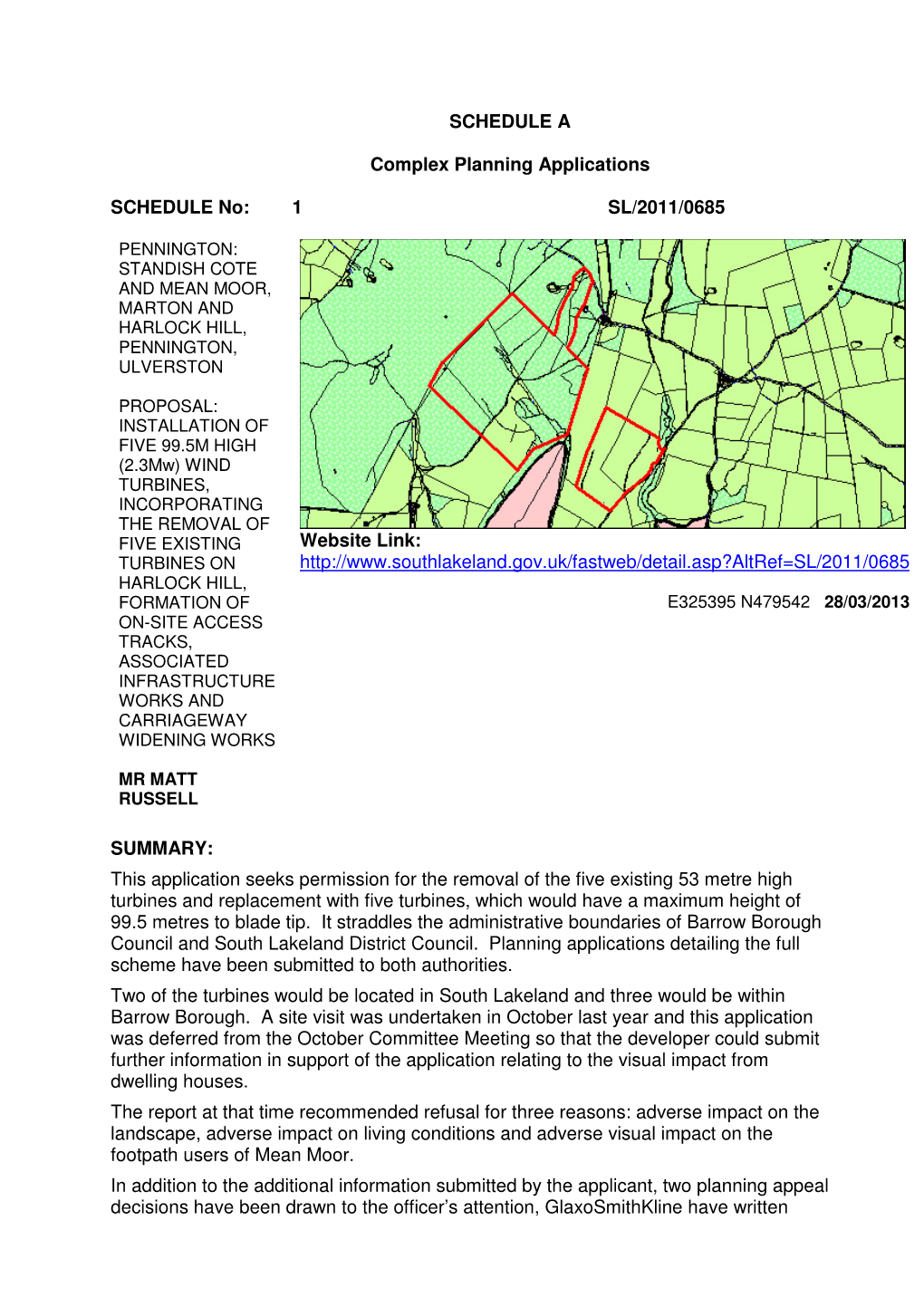 SCHEDULE a Complex Planning Applications SCHEDULE No: 1 SL