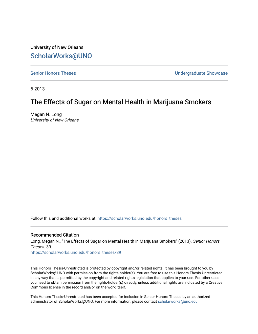 The Effects of Sugar on Mental Health in Marijuana Smokers