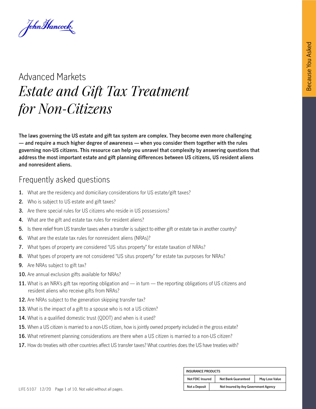 Estate and Gift Tax Treatment for Non-Citizens