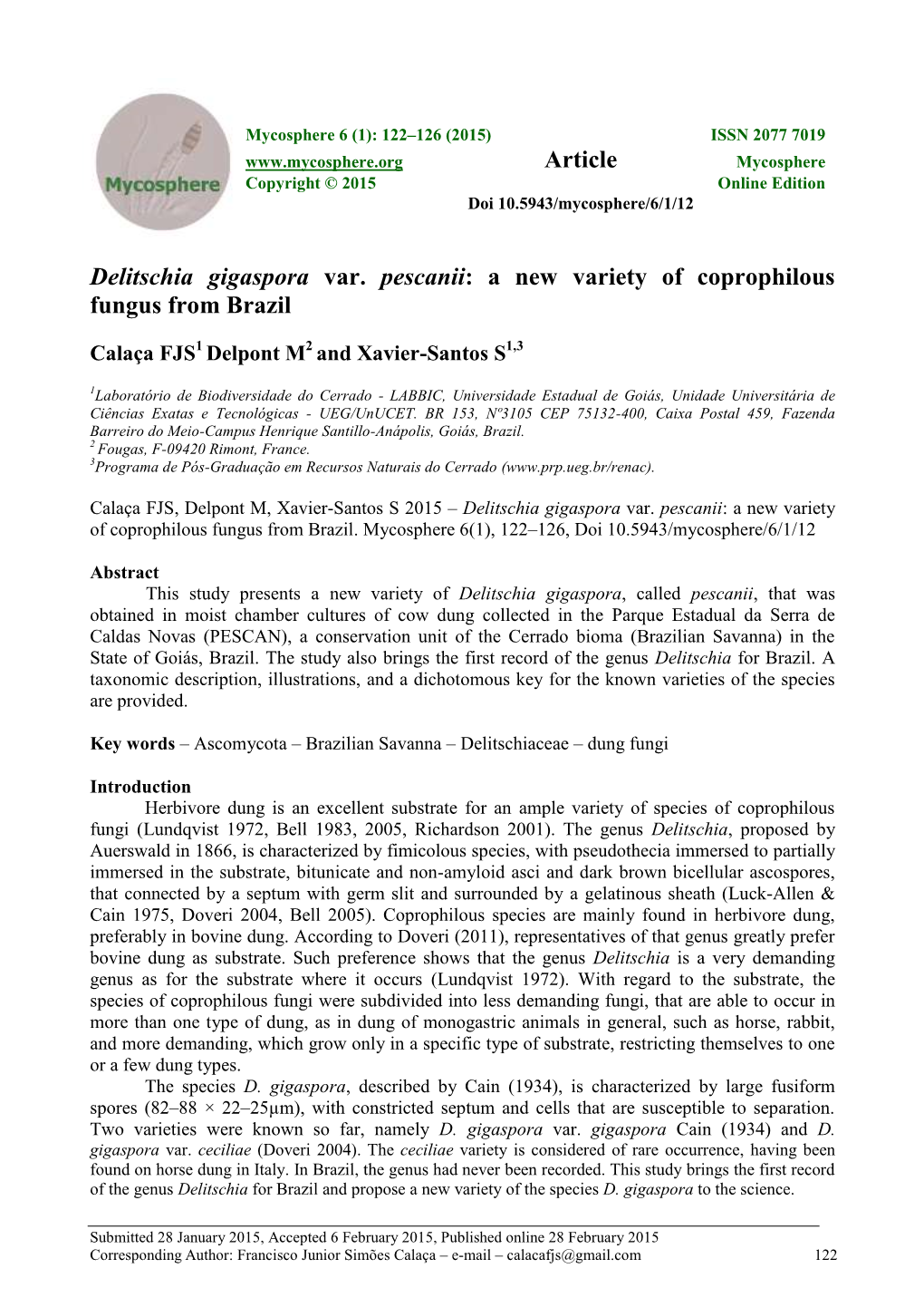 Delitschia Gigaspora Var. Pescanii: a New Variety of Coprophilous Fungus from Brazil