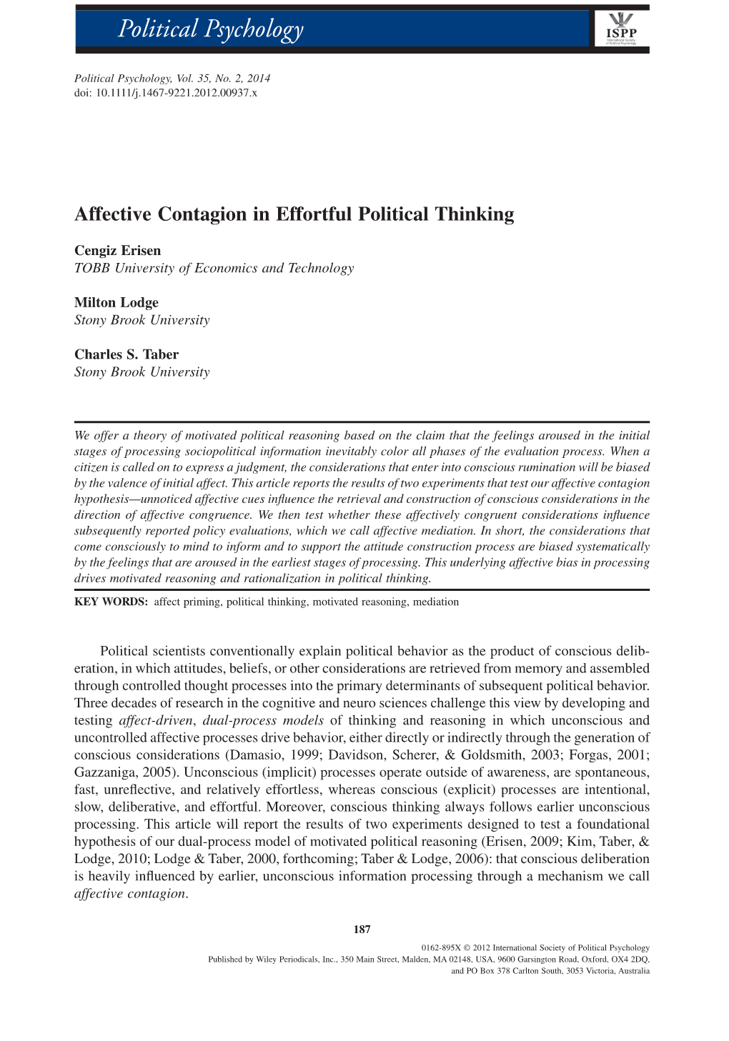 Affective Contagion in Effortful Political Thinking