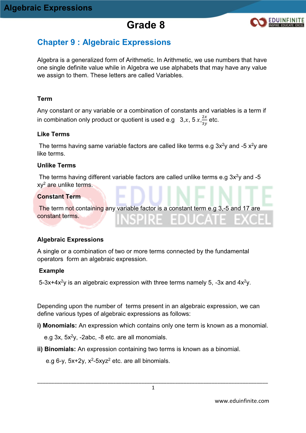 Algebraic Expressions