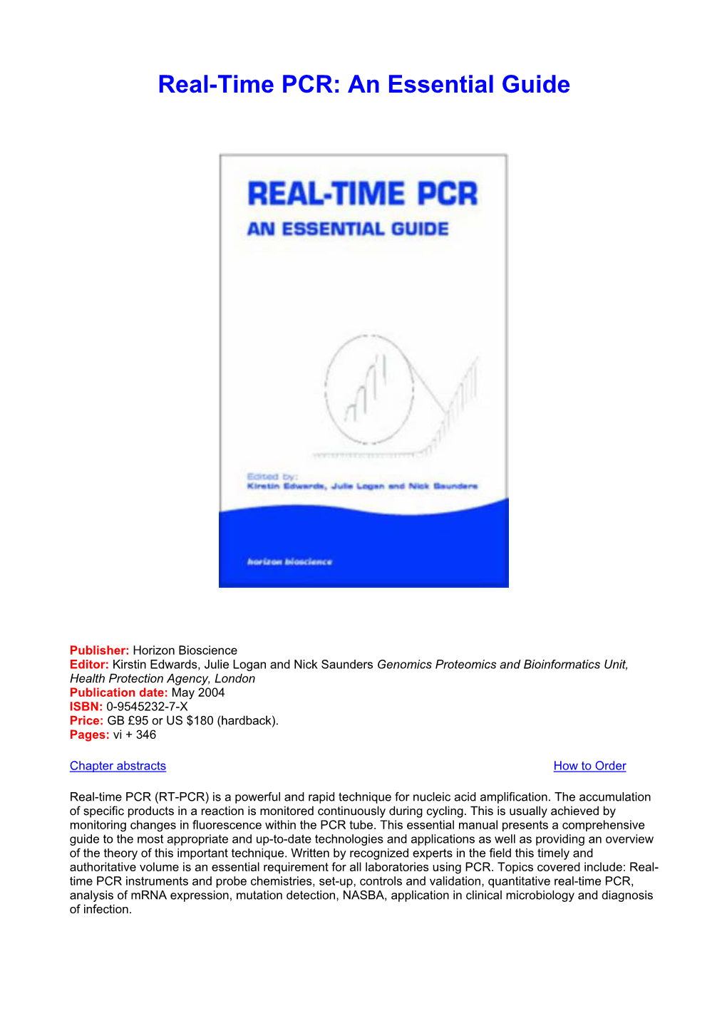 Real-Time PCR: an Essential Guide