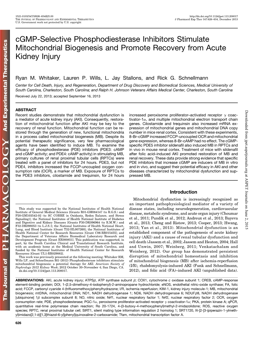 Cgmp-Selective Phosphodiesterase Inhibitors Stimulate Mitochondrial Biogenesis and Promote Recovery from Acute Kidney Injury