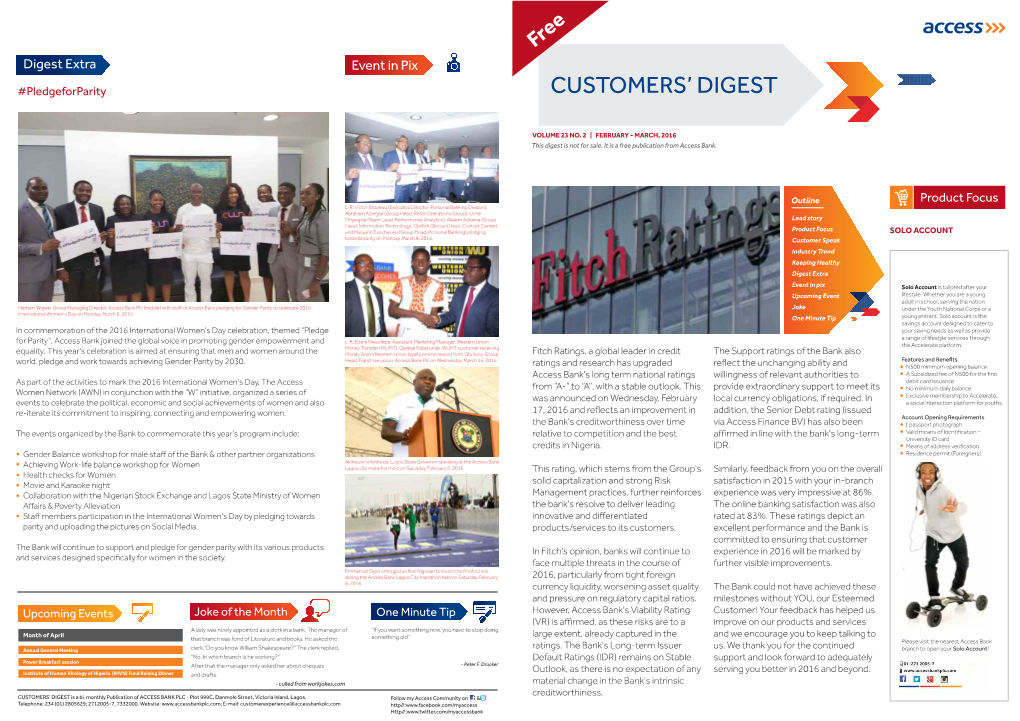 CUSTOMER DIGEST February