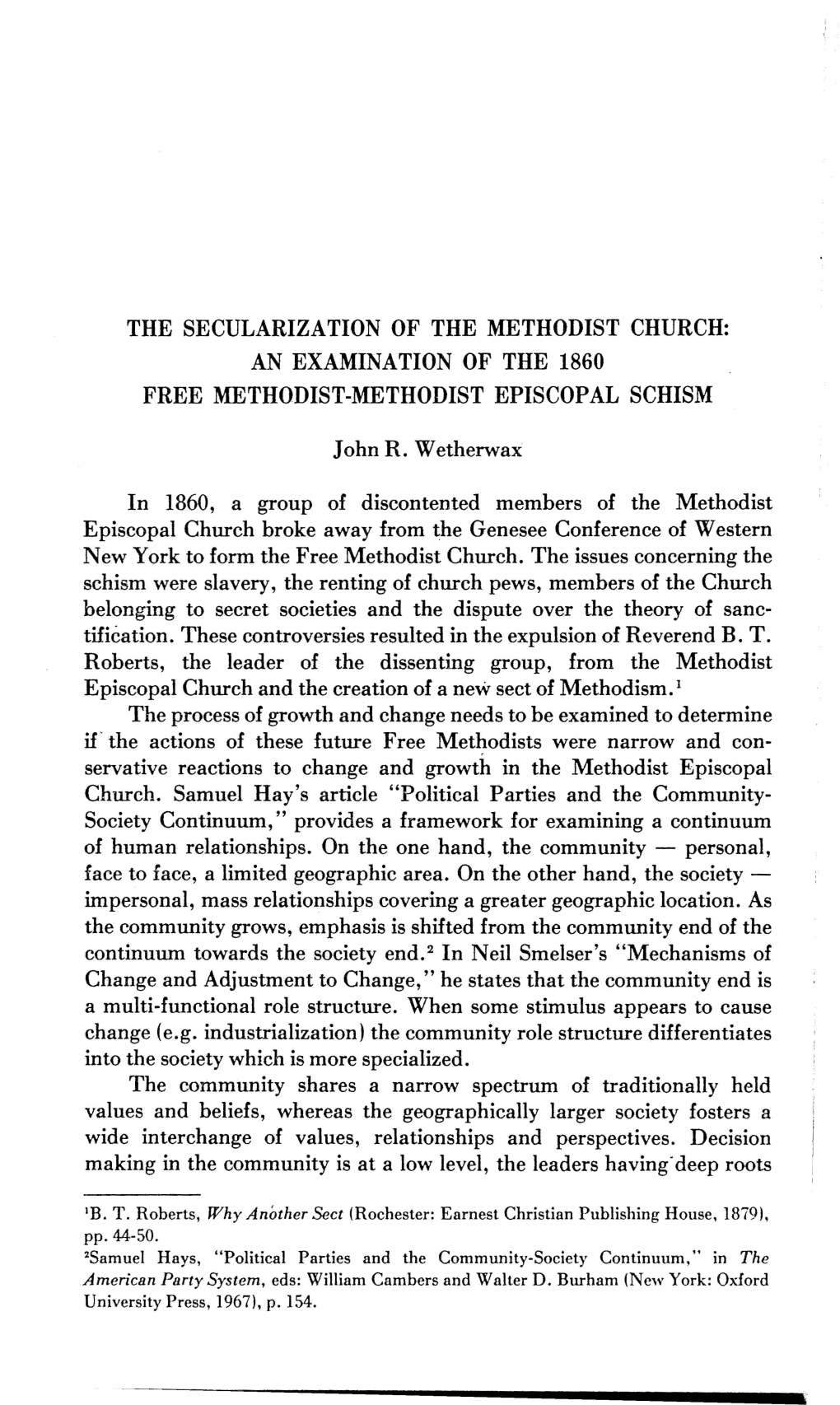 An Examination of the 1860 Free Methodist-Methodist Episcopal Schism