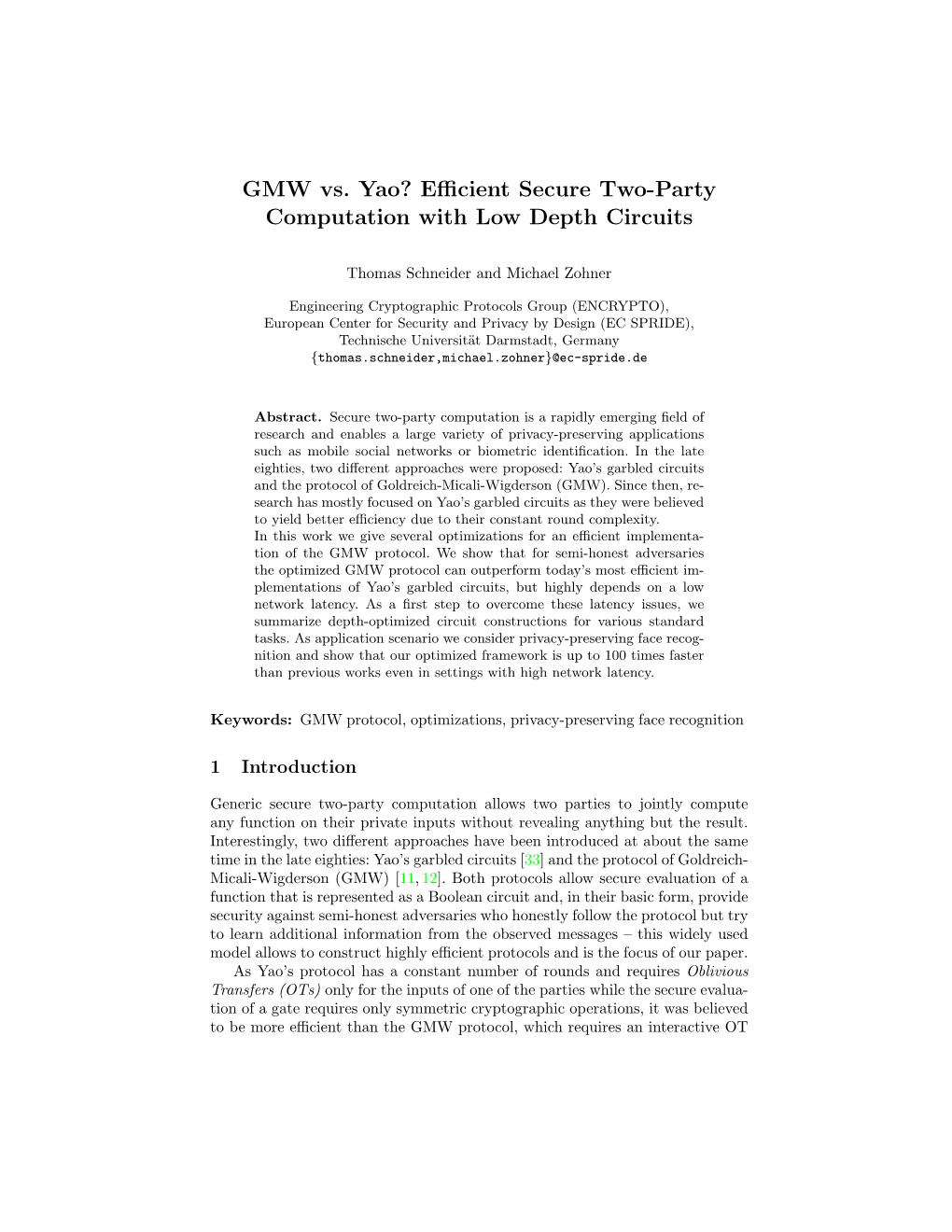 GMW Vs. Yao? Efficient Secure Two-Party Computation with Low