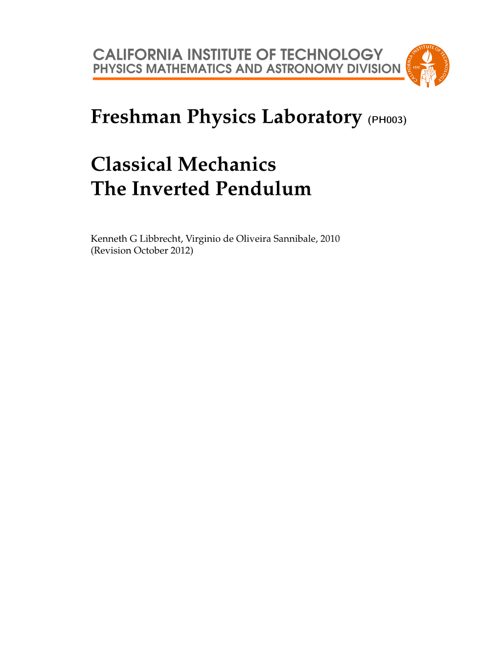 (PH003) Classical Mechanics the Inverted Pendulum