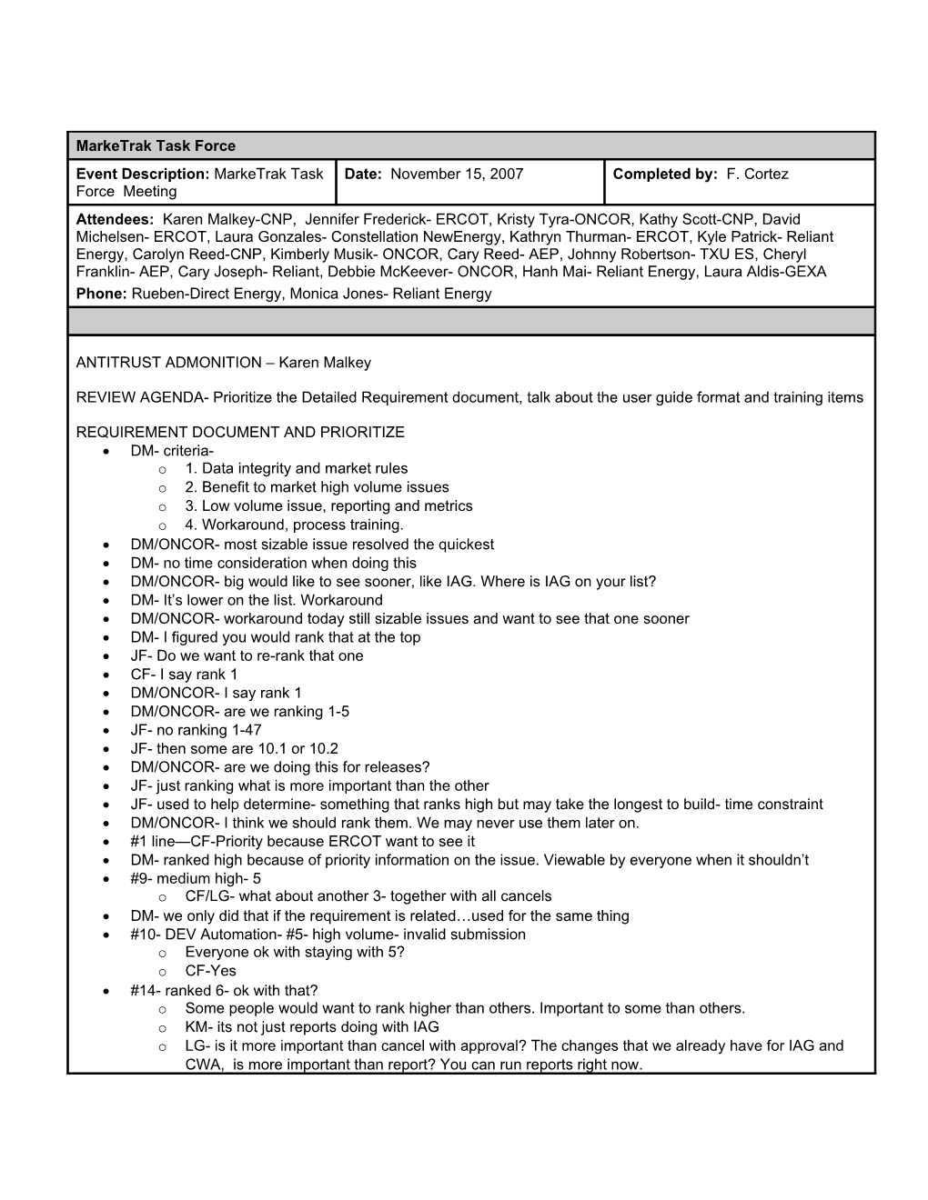 Weekly Management Status Report