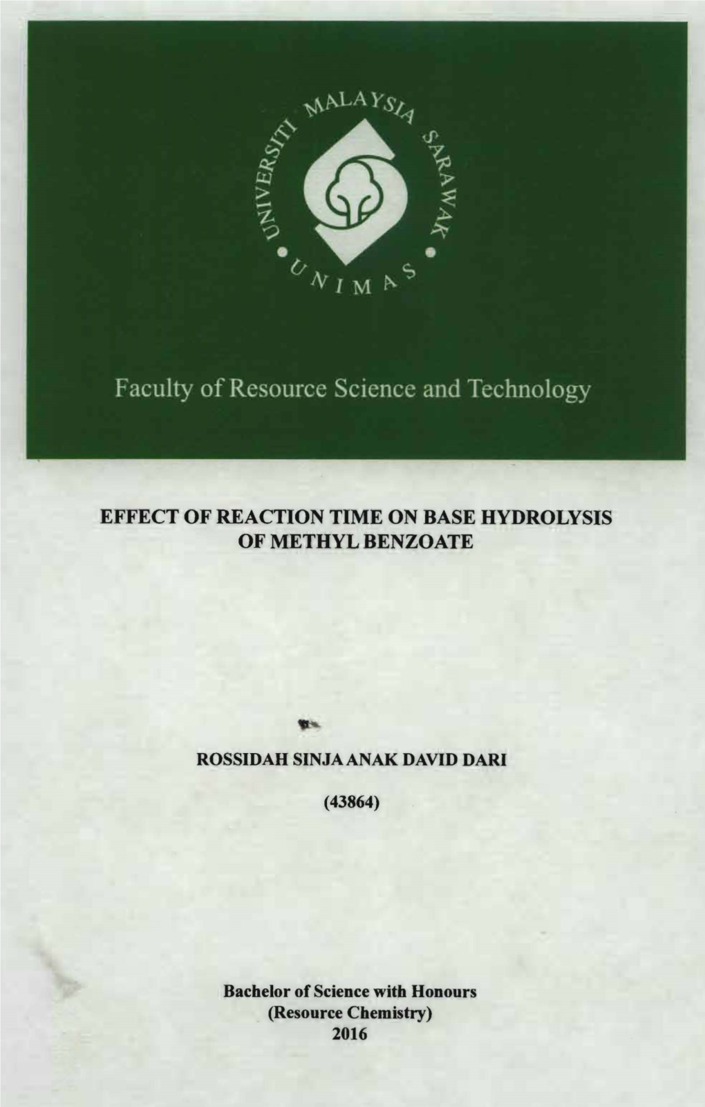 Effect of Reaction Time on Base Hydrolysis of Methyl Benzoate